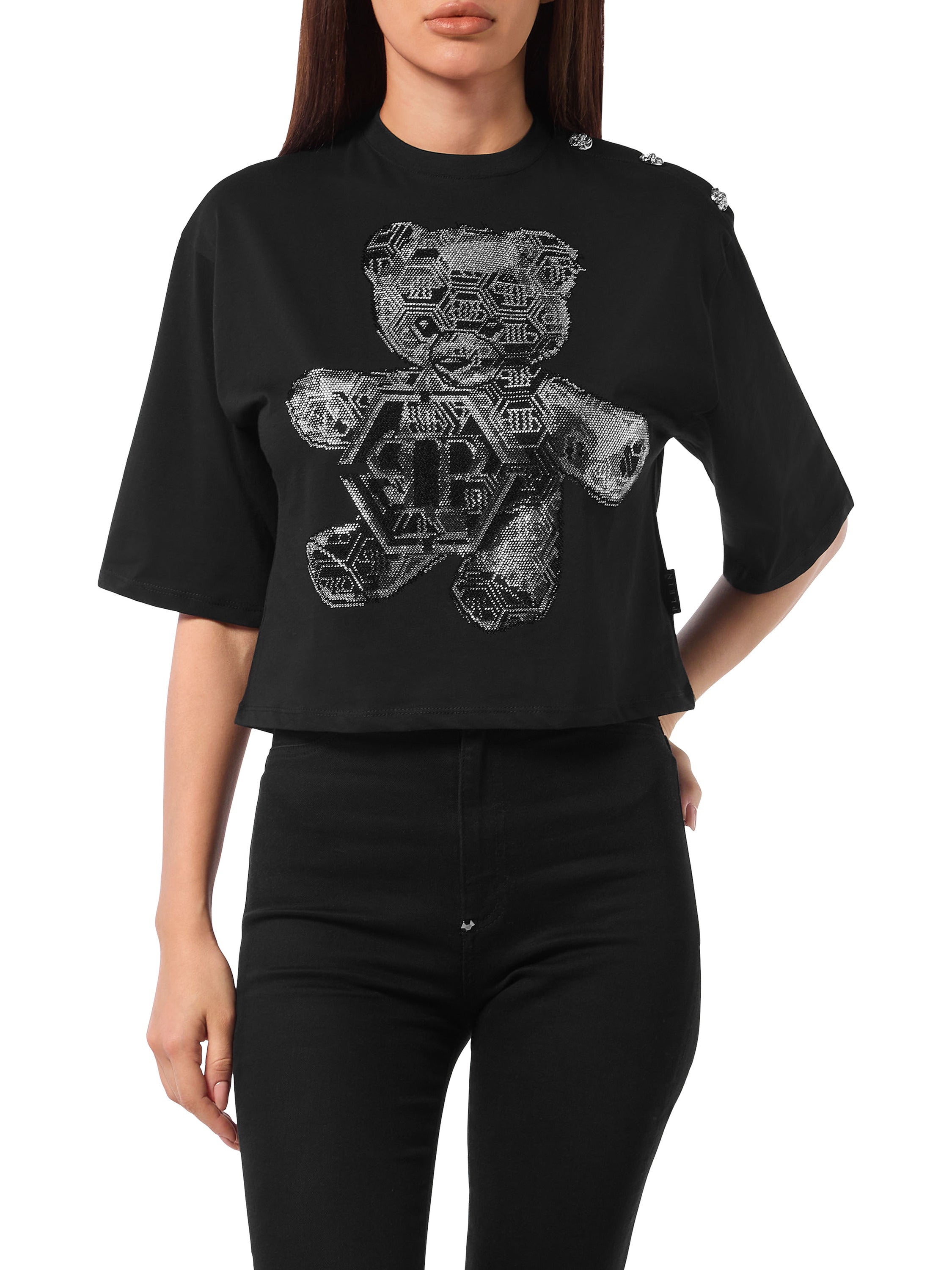 Cropped Round Neck T-Shirt 3D Teddy