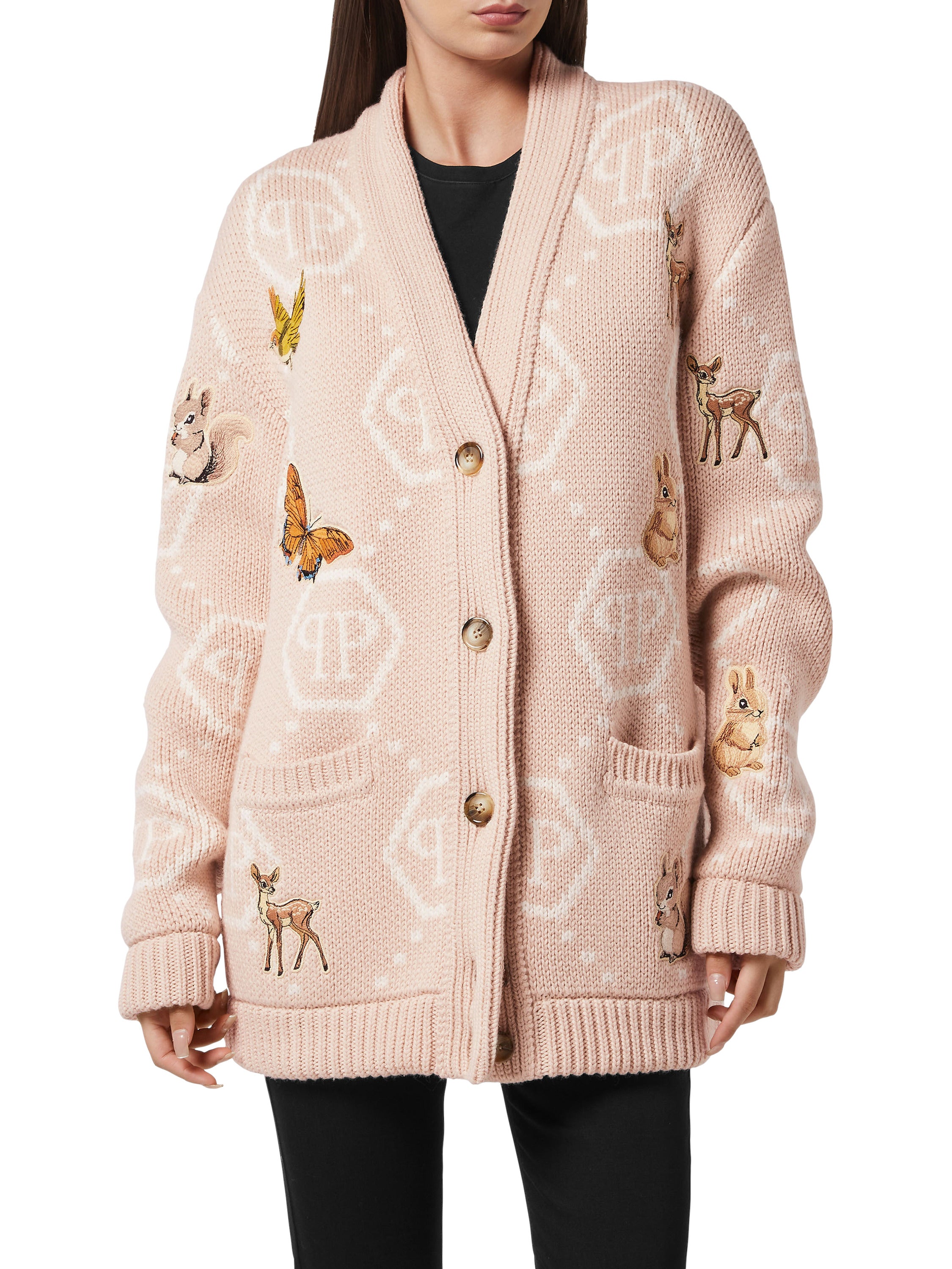 Long Oversized Cardigan with Fairy Embroidery