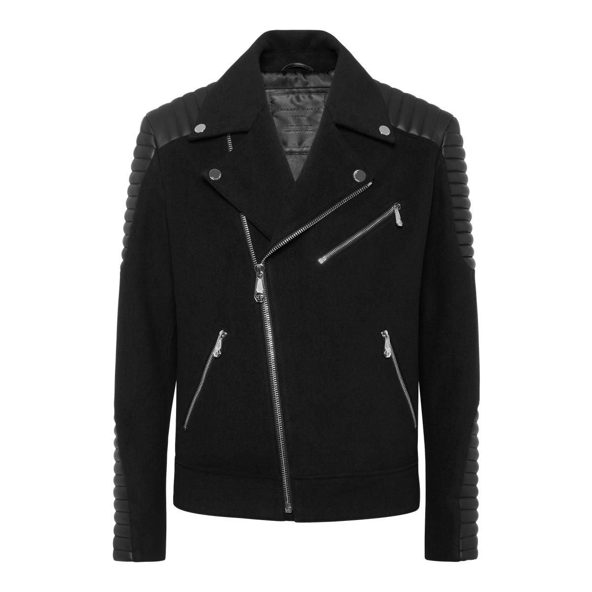 Wool Biker Jacket with Leather Inserts