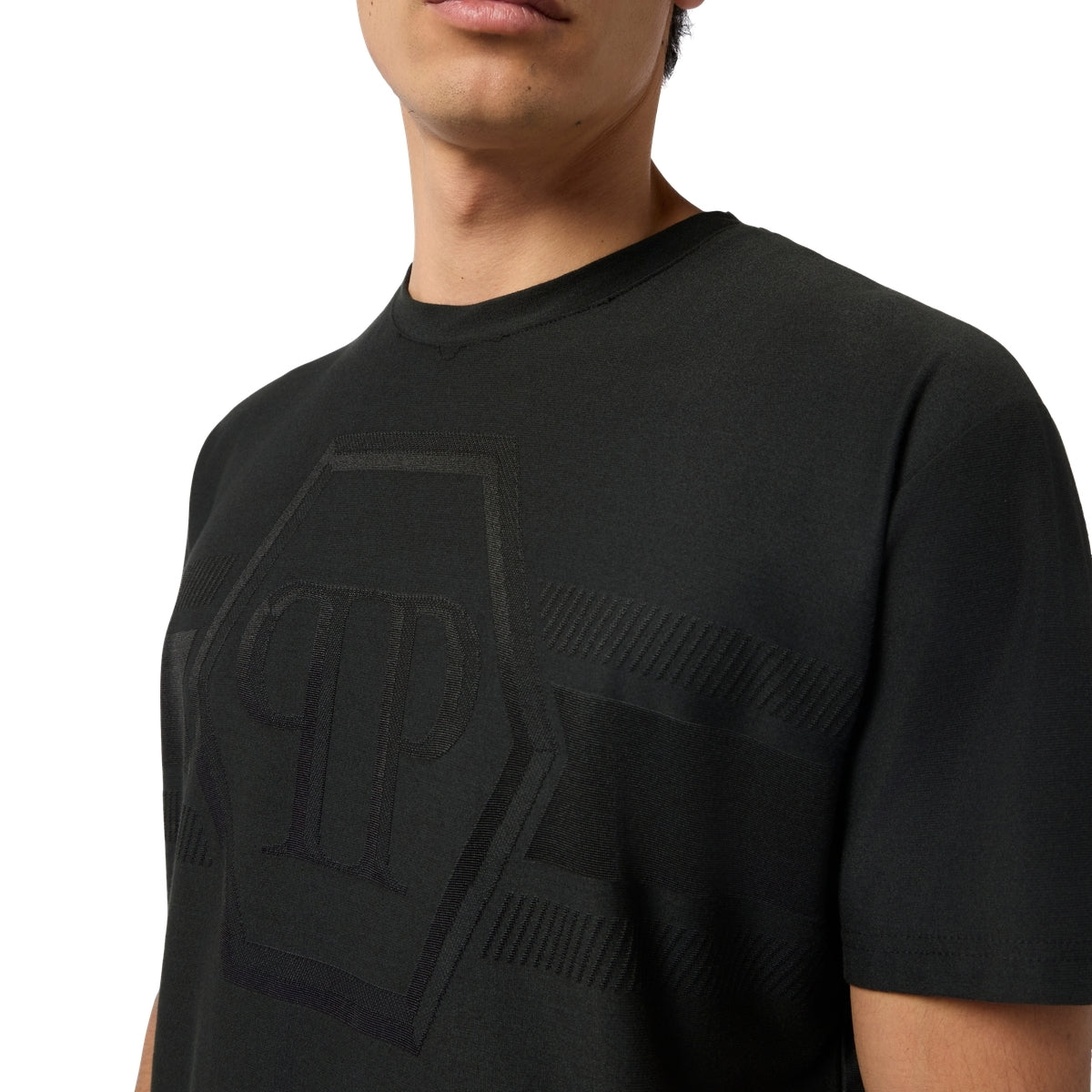 Round Neck T-Shirt Jacquard Hexagon Line