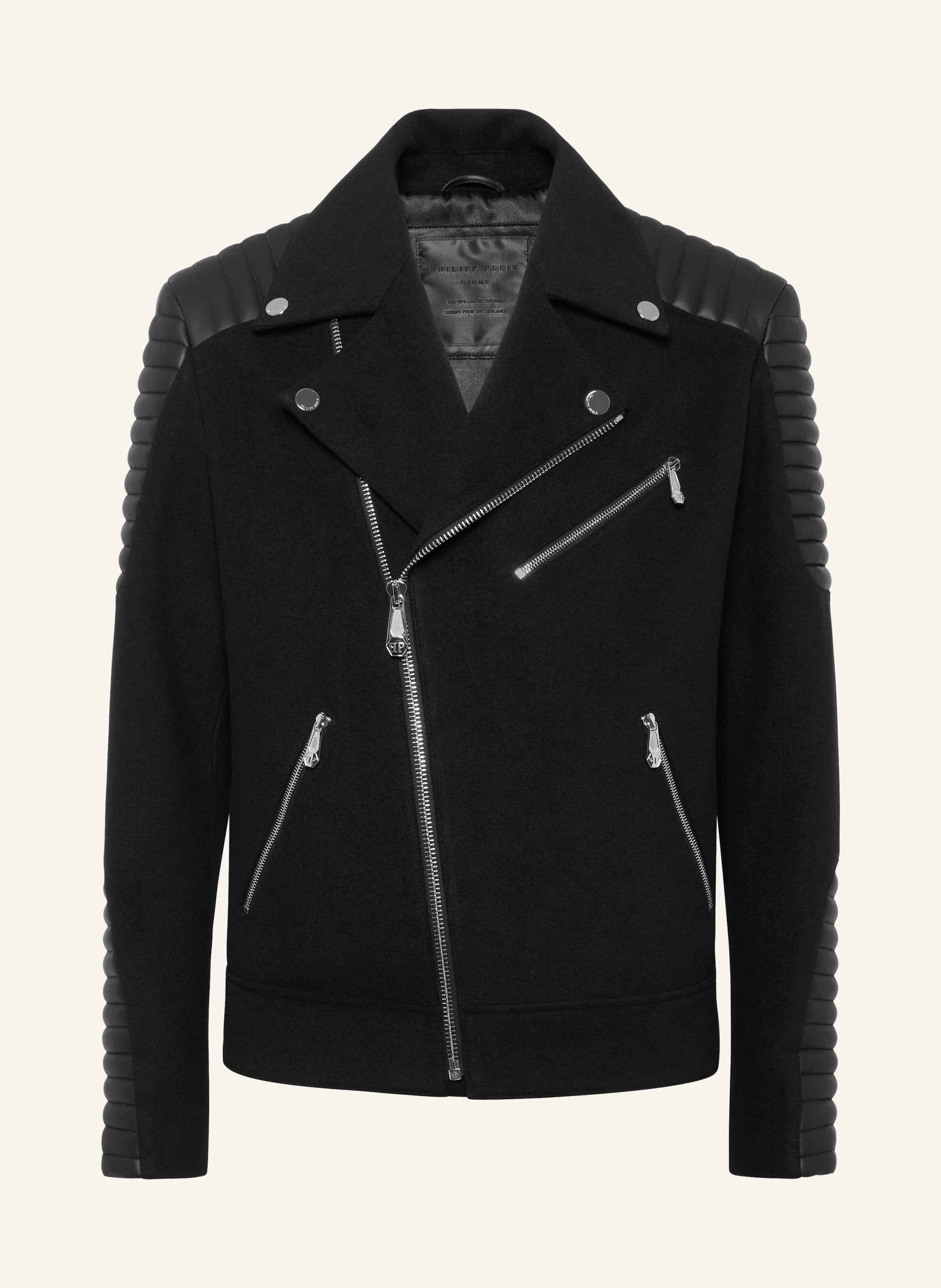 Wool Biker Jacket with Leather Inserts