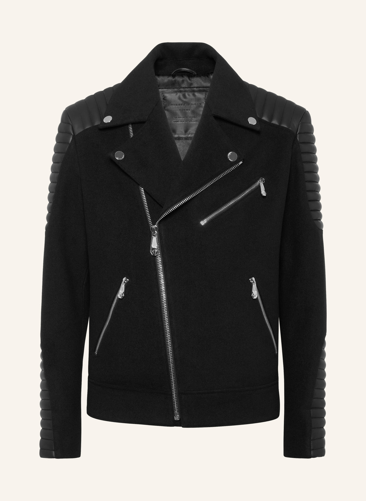 Wool Biker Jacket with Leather Inserts
