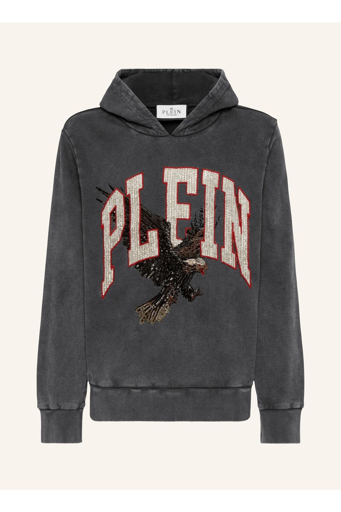 Philipp Plein Washed Hoodie Sweatshirt Plein Eagle, Strick & Pullover