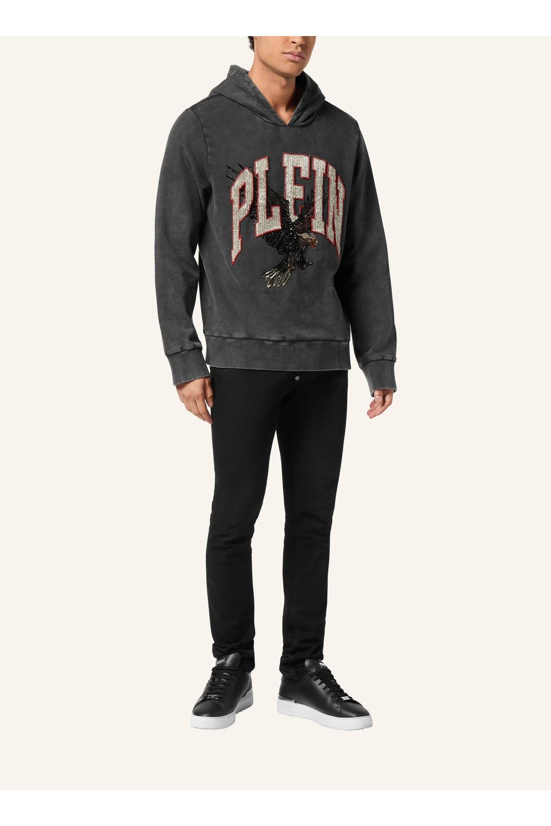 Philipp Plein Washed Hoodie Sweatshirt Plein Eagle, Strick & Pullover