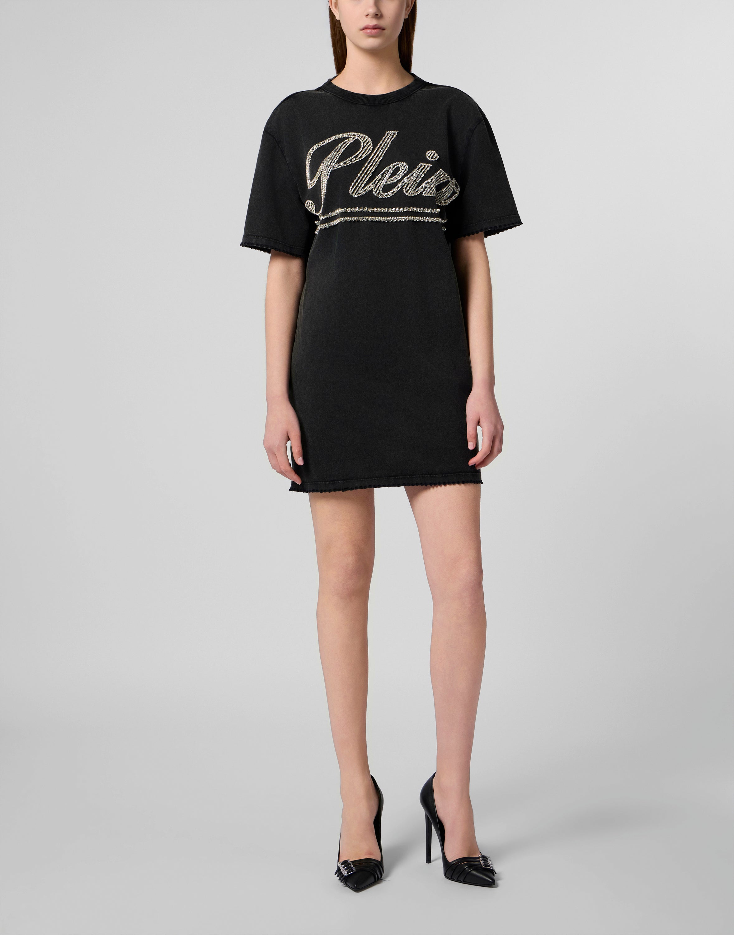 Open Back T-Shirt Dress Strass Signature