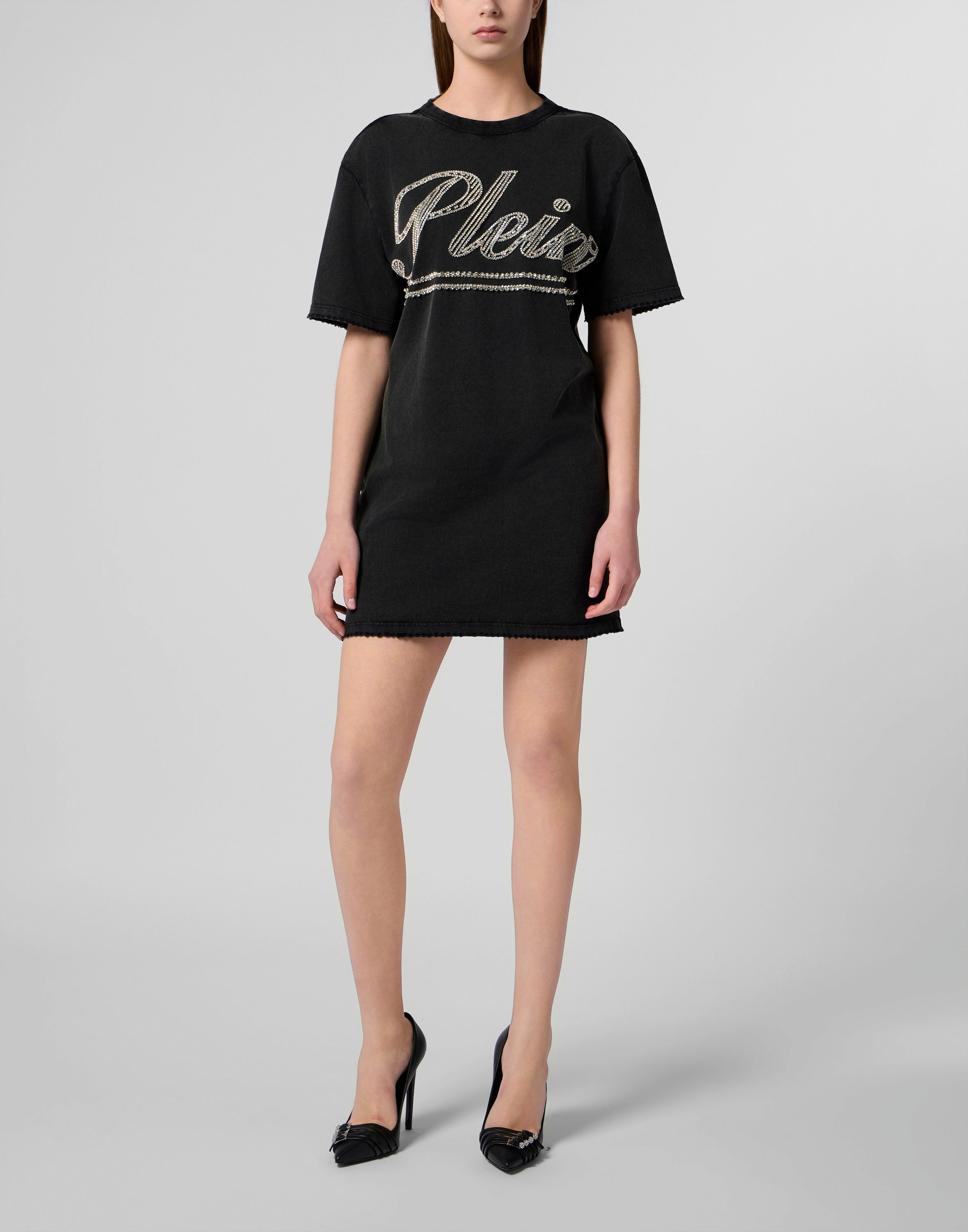 Open Back T-Shirt Dress Strass Signature