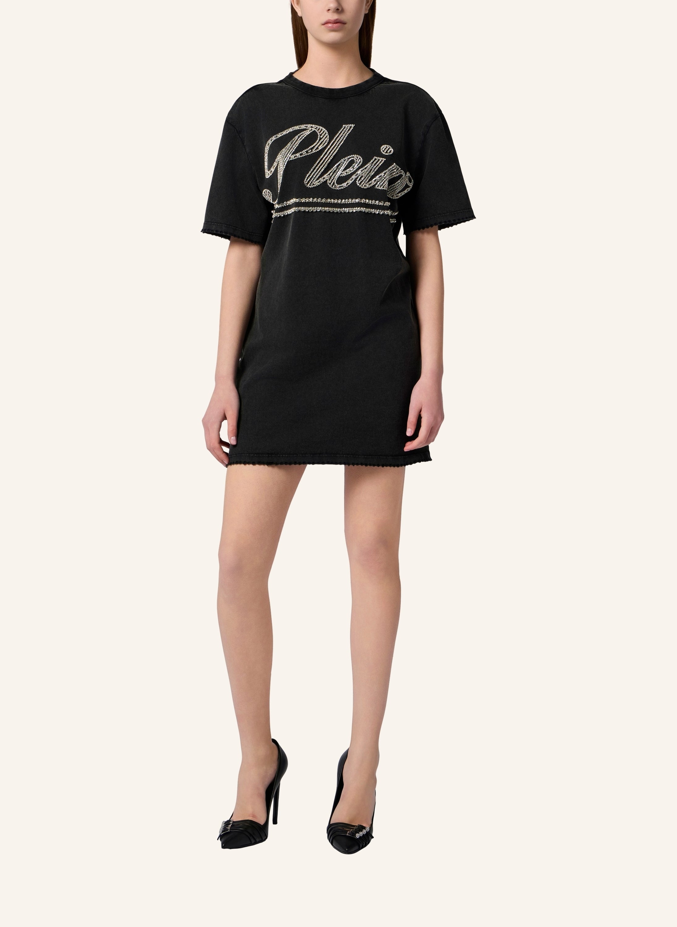 Open Back T-Shirt Dress Strass Signature