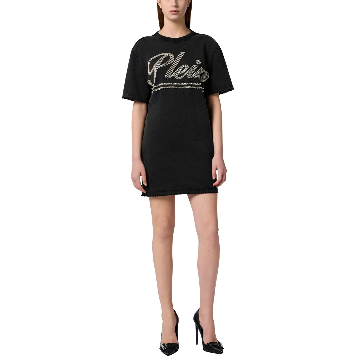 Open Back T-Shirt Dress Strass Signature