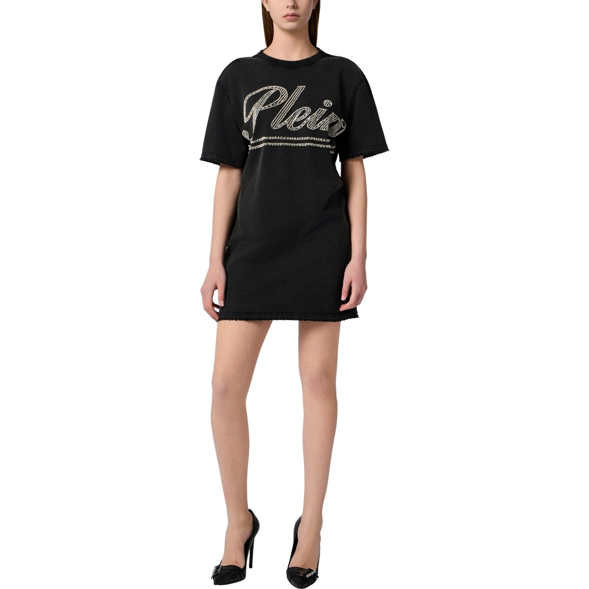 Open Back T-Shirt Dress Strass Signature