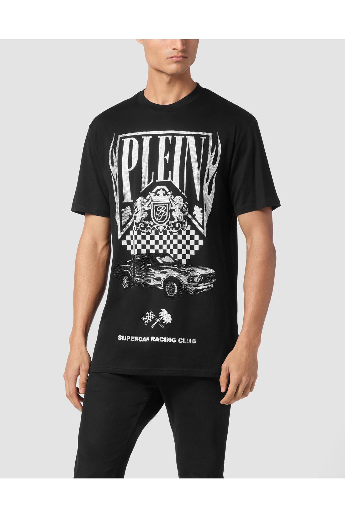 Philipp Plein Jersey T-shirt Round Neck SS Strass Flame Racing, Shirts