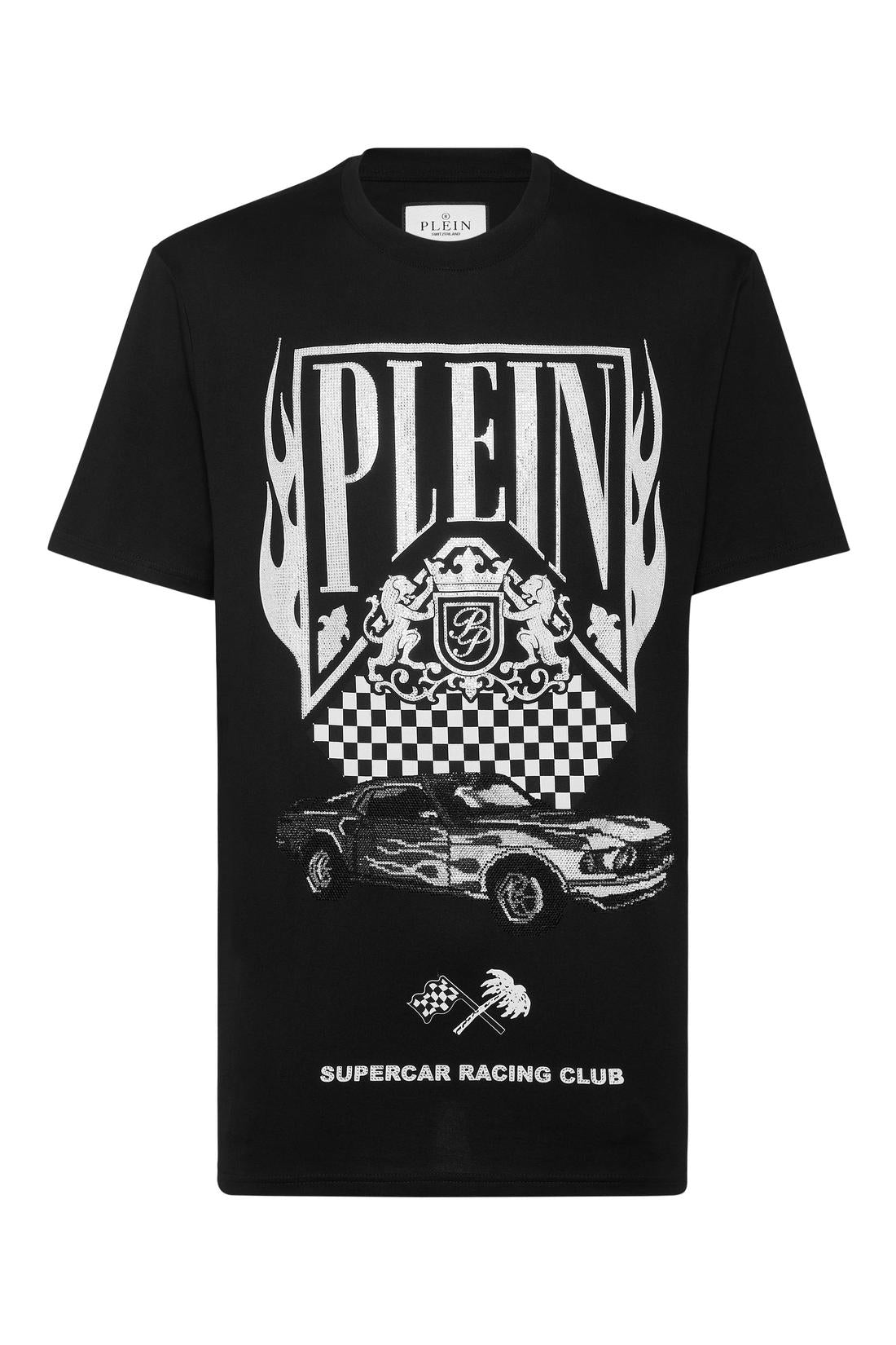 Philipp Plein Jersey T-shirt Round Neck SS Strass Flame Racing, Shirts