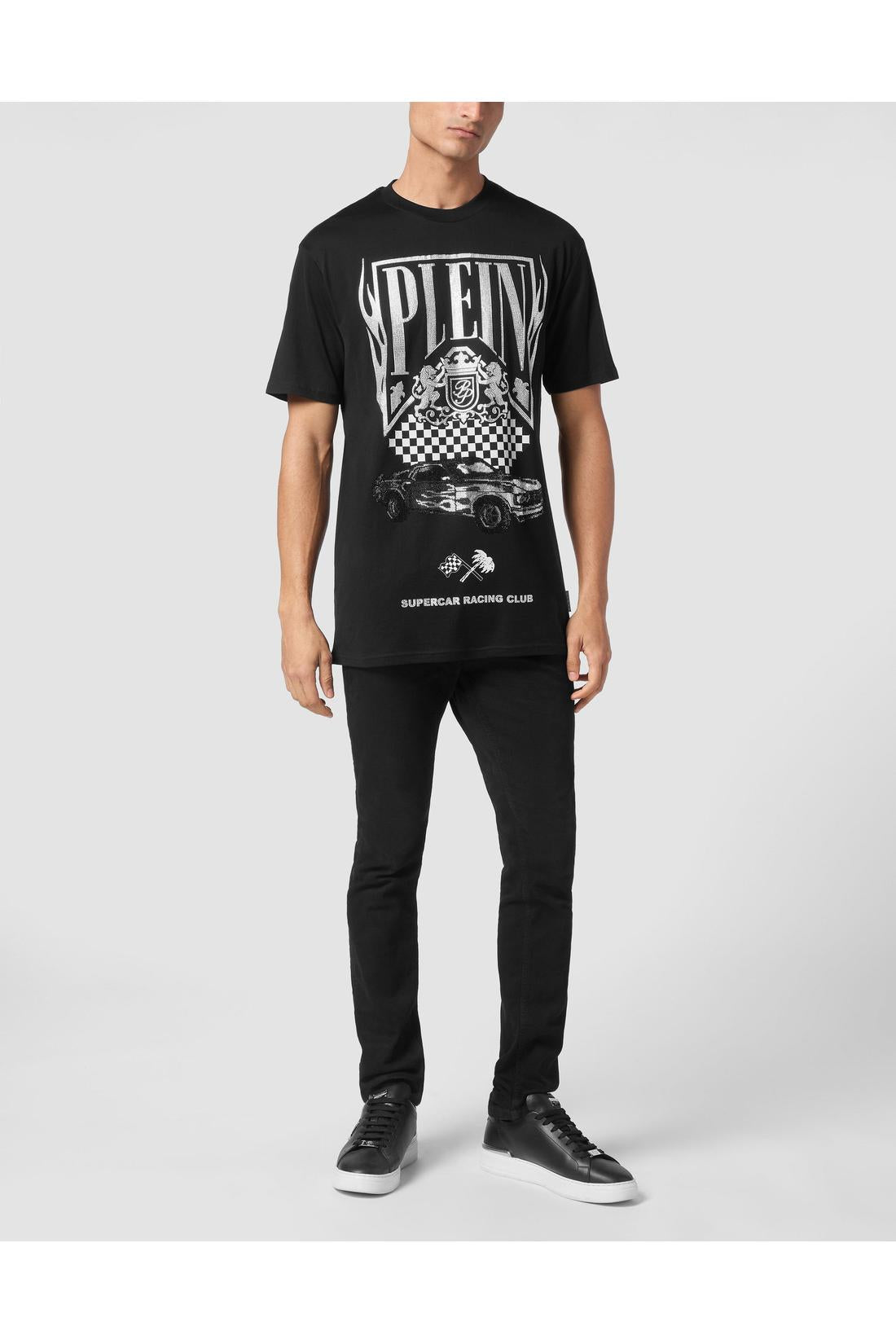 Philipp Plein Jersey T-shirt Round Neck SS Strass Flame Racing, Shirts