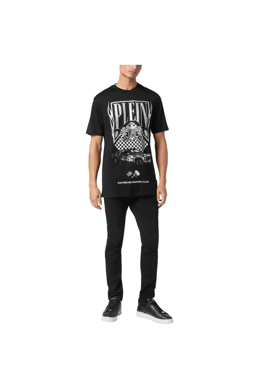 Philipp Plein Jersey T-shirt Round Neck SS Strass Flame Racing, Shirts