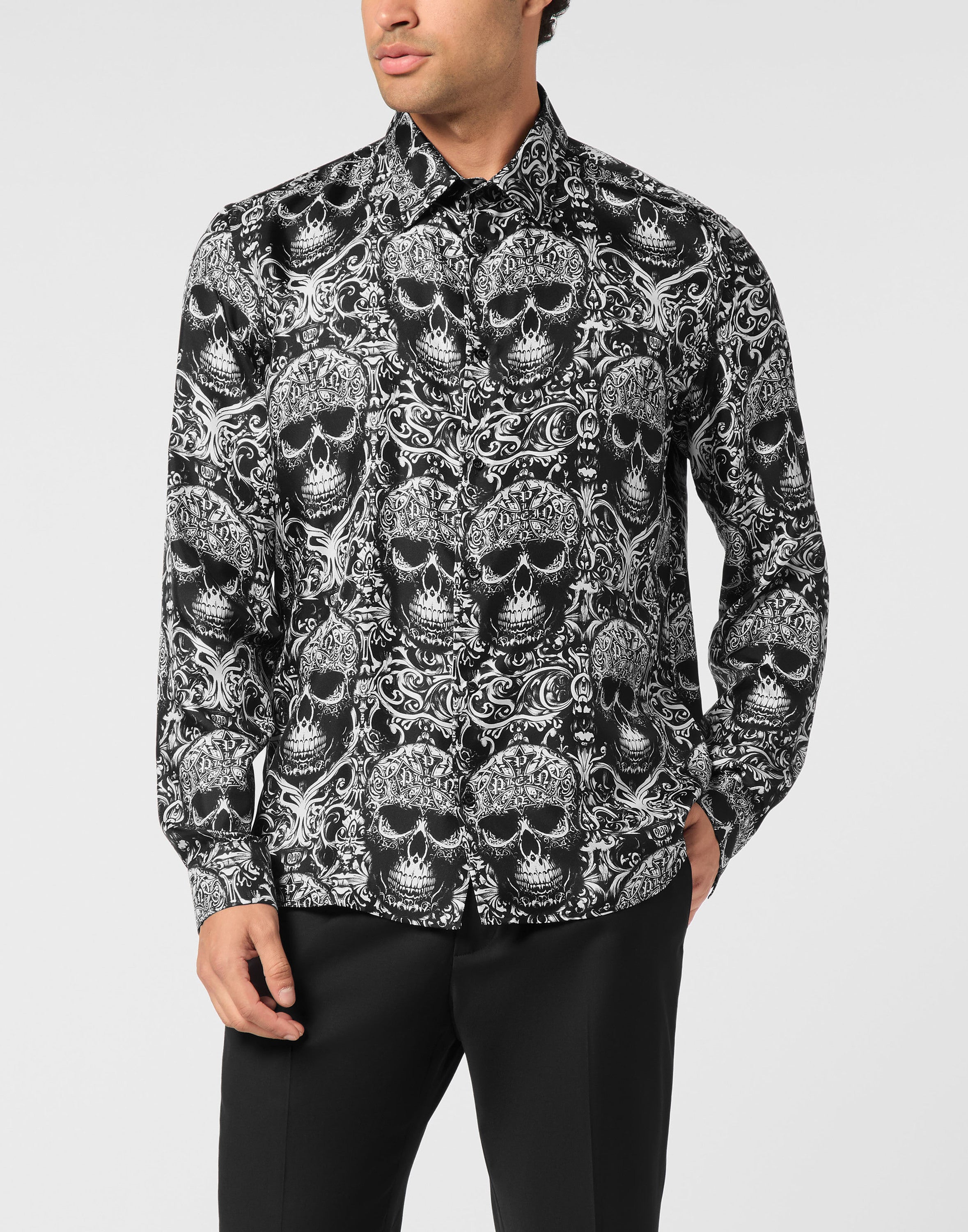 Printed Silk Shirt All Over Skull