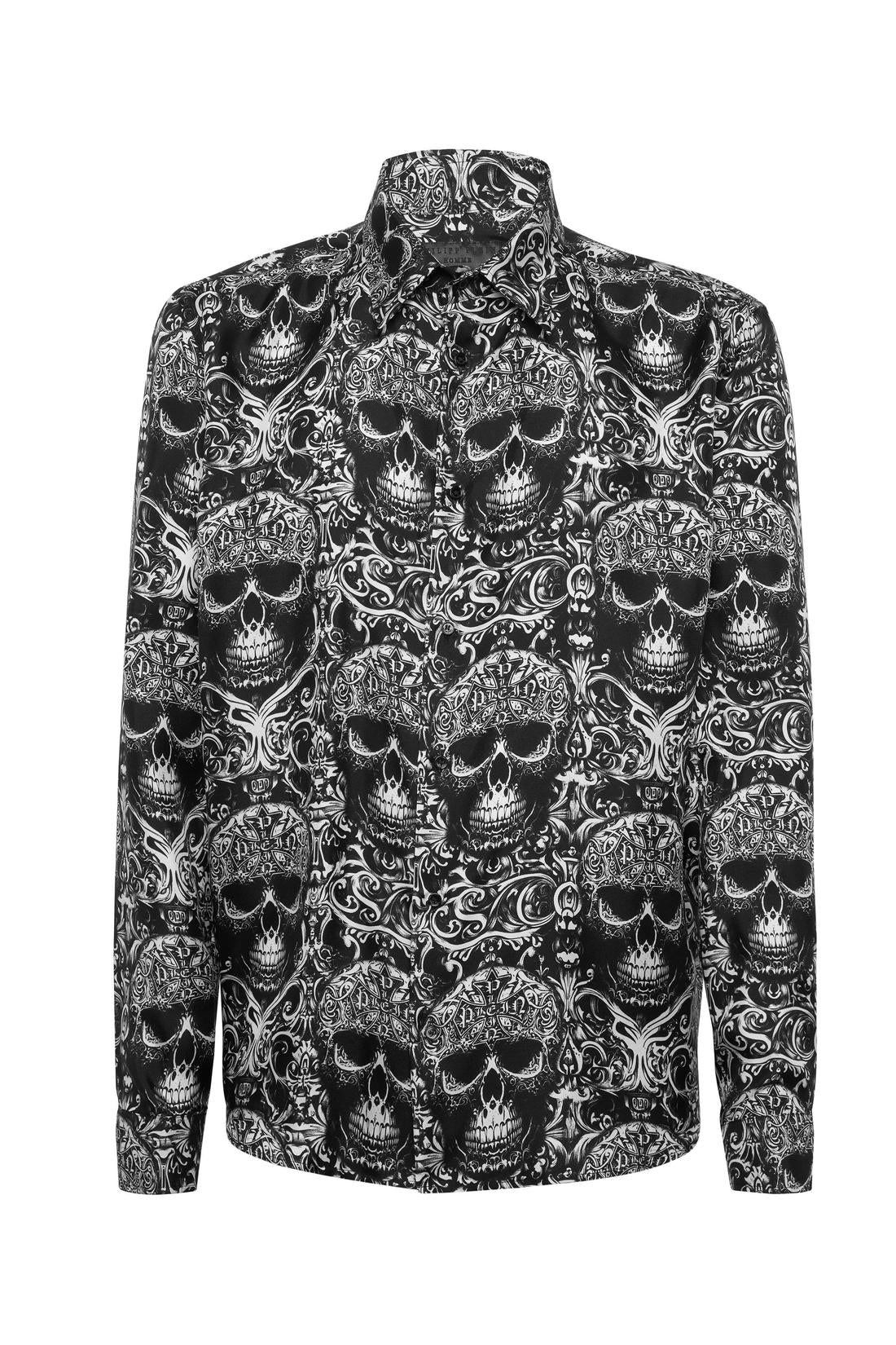 Philipp Plein Printed Silk Shirt All Over Skull, Shirts