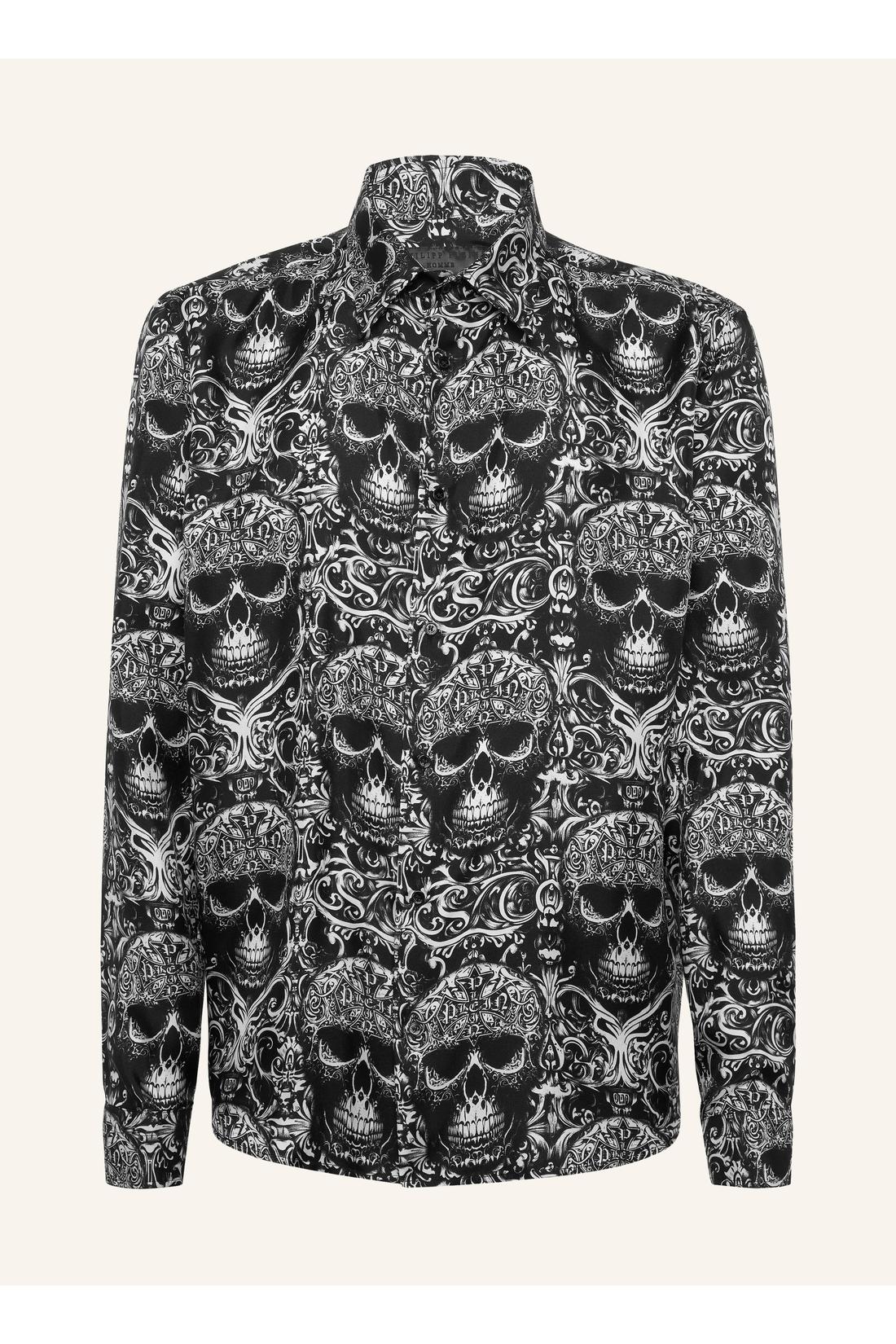 Philipp Plein Printed Silk Shirt All Over Skull, Shirts