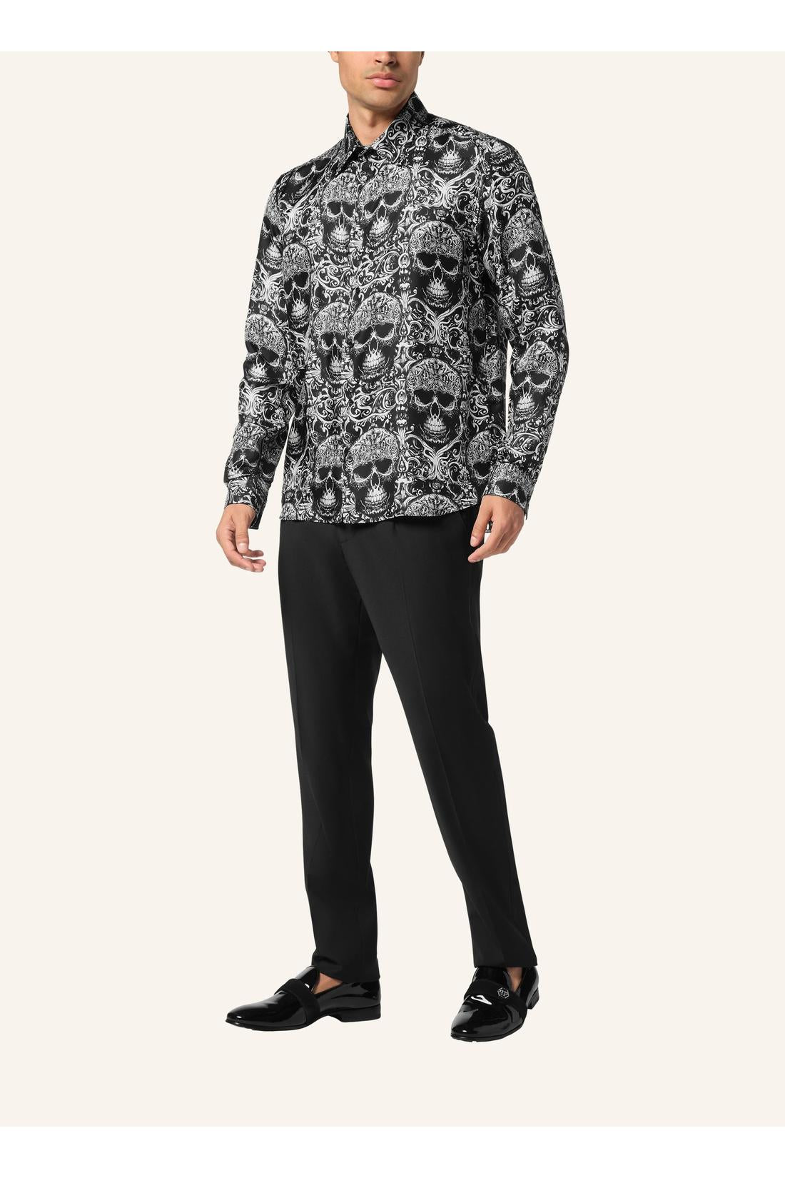 Philipp Plein Printed Silk Shirt All Over Skull, Shirts