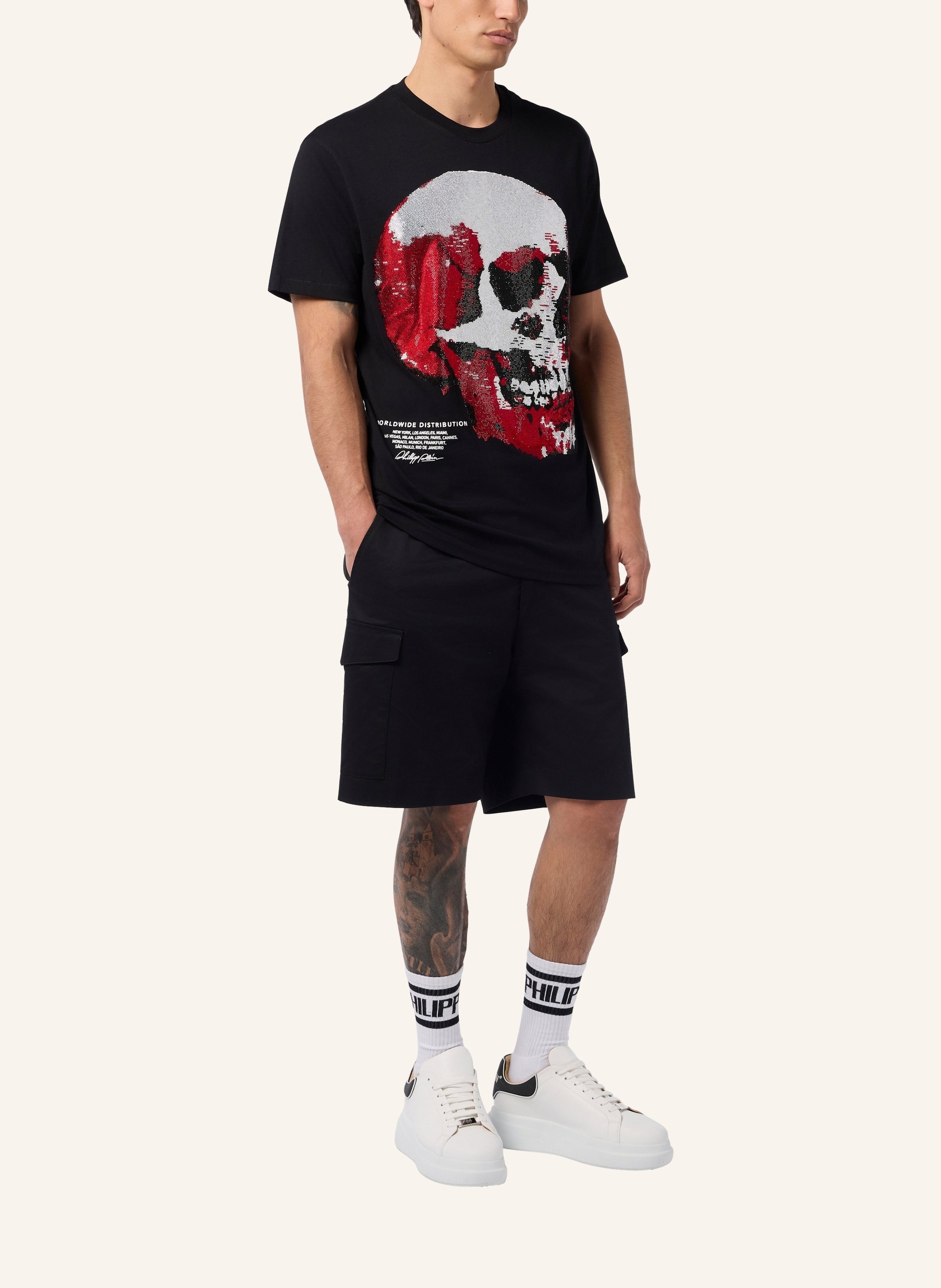 Round Neck T-Shirt Red Skull Skull