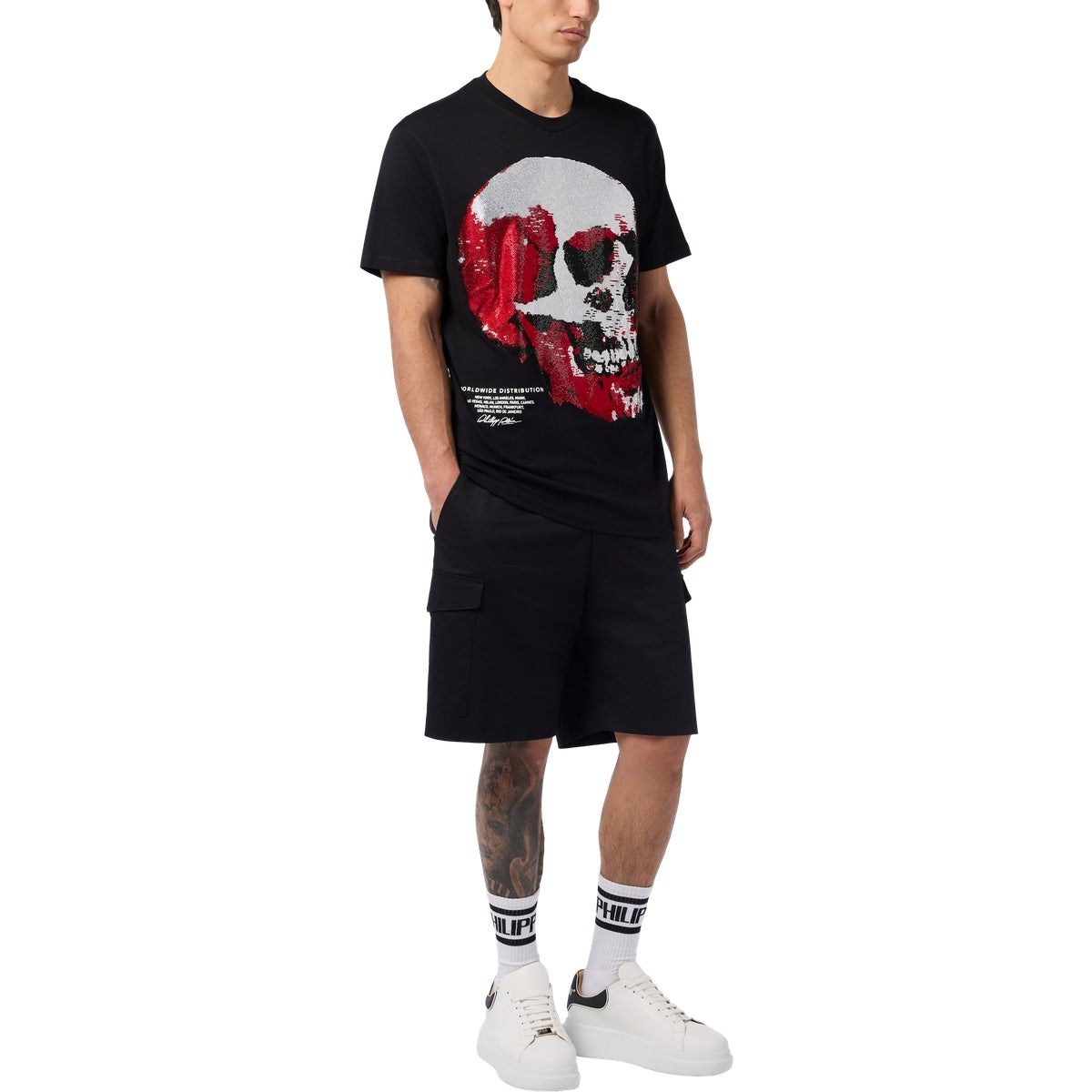 Round Neck T-Shirt Red Skull Skull
