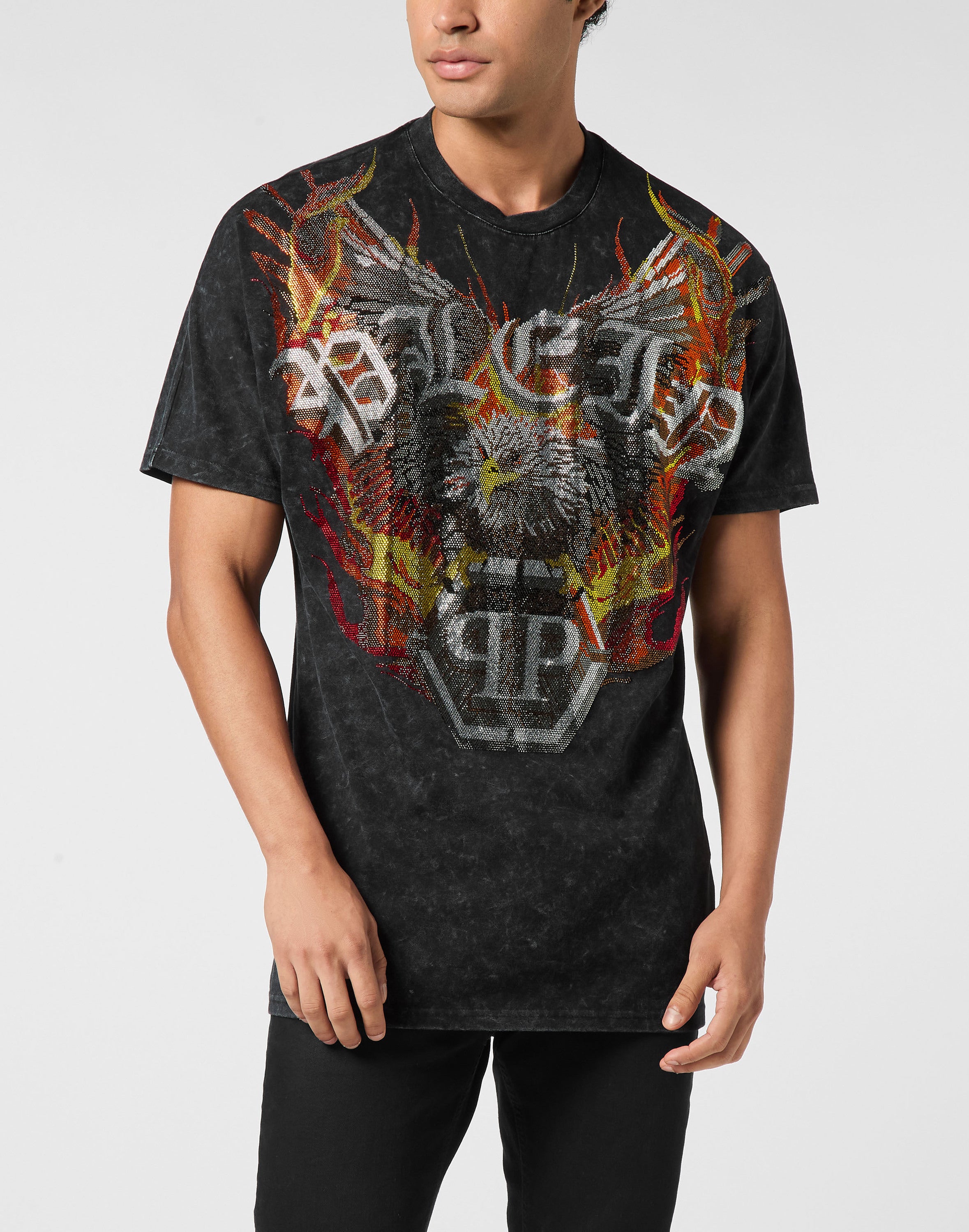 Washed Kimono Cut T-Shirt Eagle Crystal