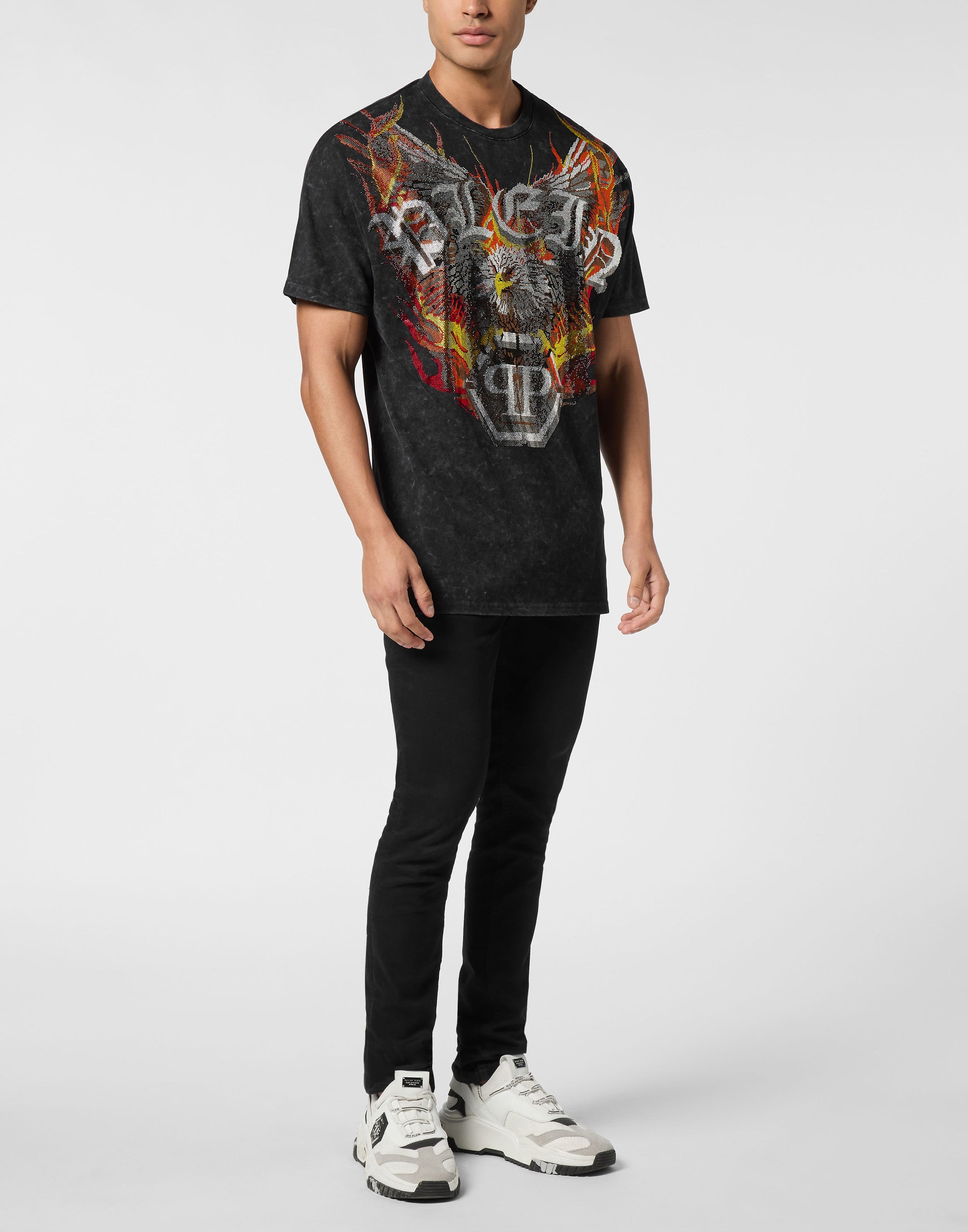 Washed Kimono Cut T-Shirt Eagle Crystal