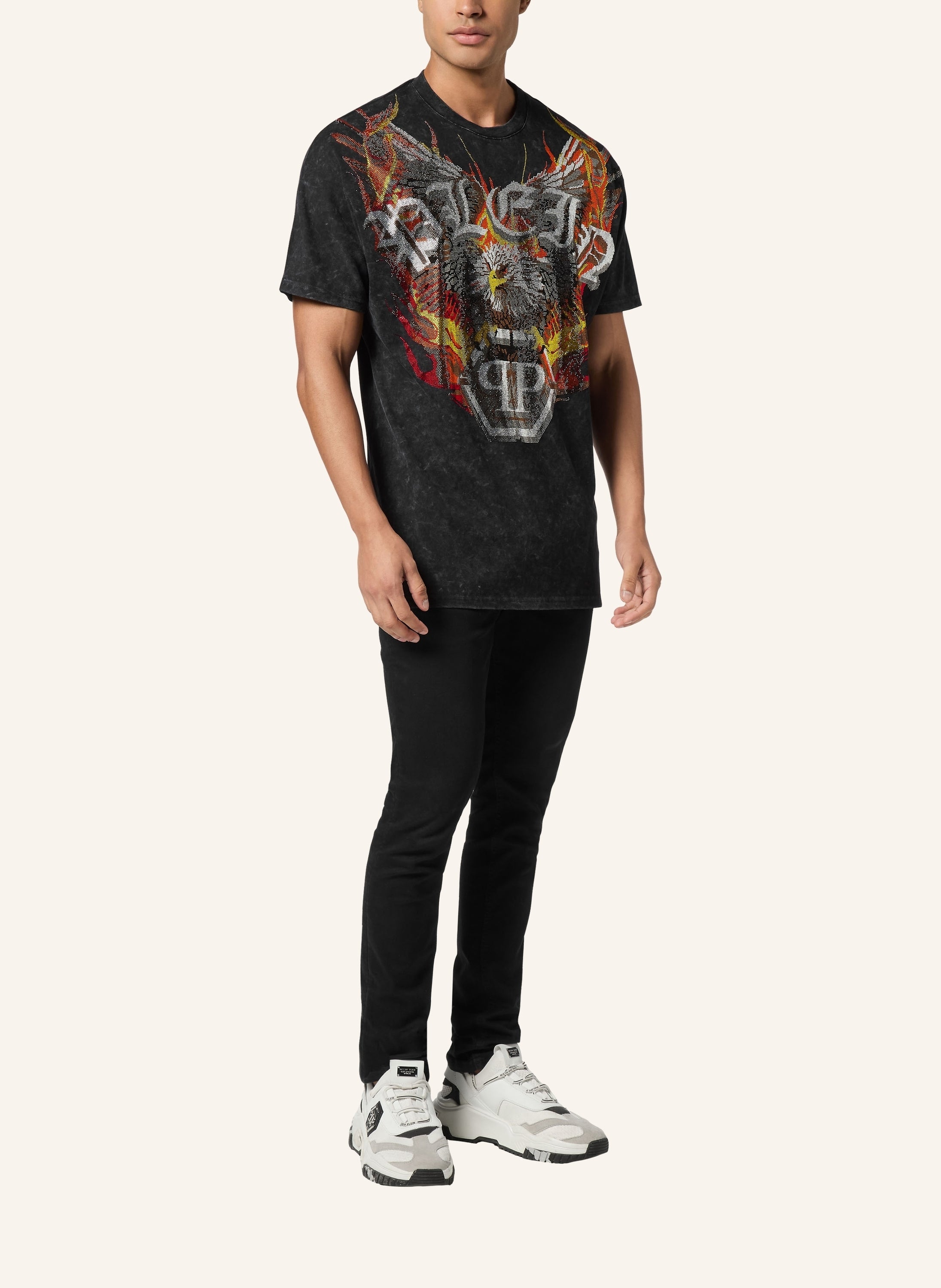 Washed Kimono Cut T-Shirt Eagle Crystal