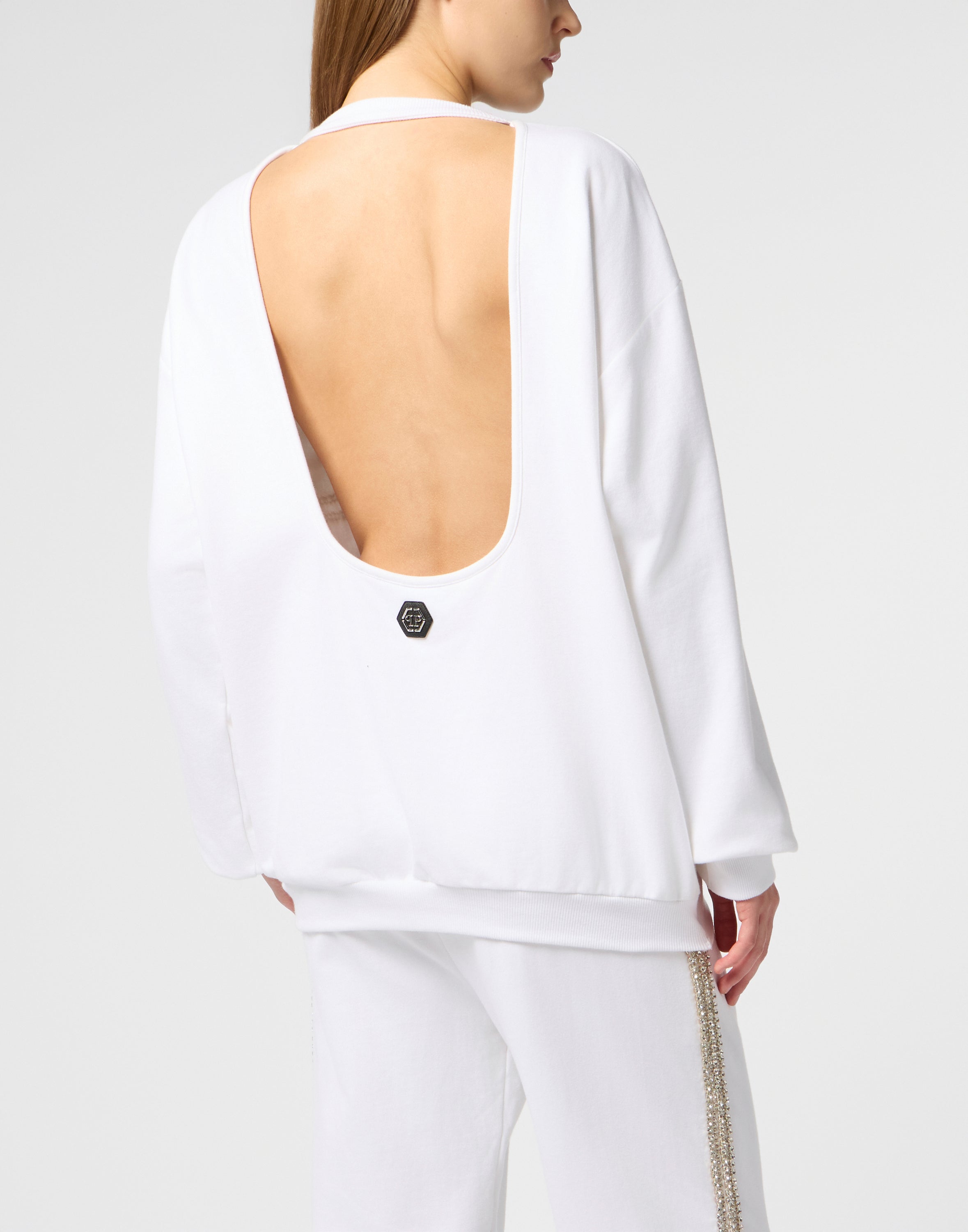 Washed Open Back Sweatshirt Strass Signature