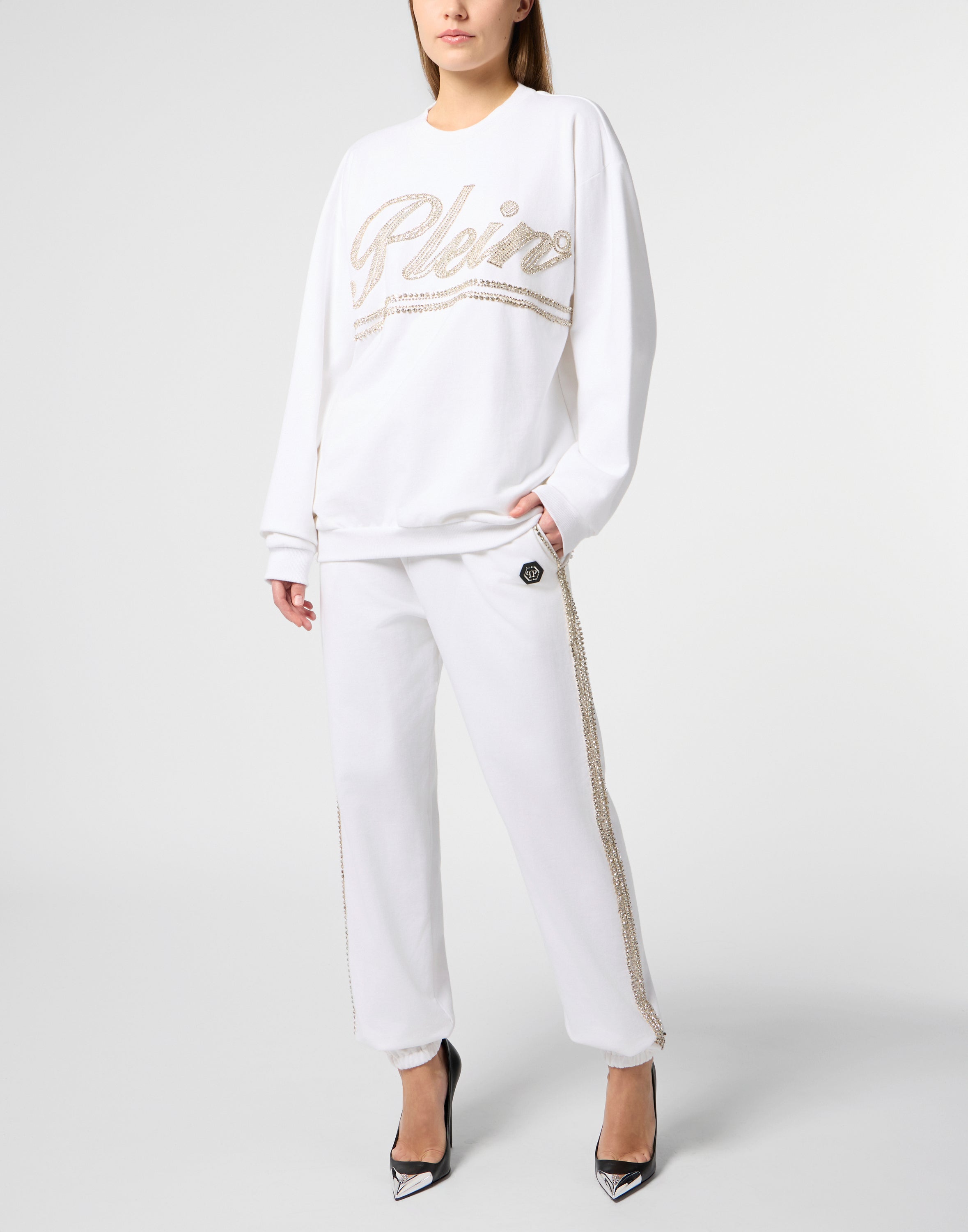 Washed Open Back Sweatshirt Strass Signature