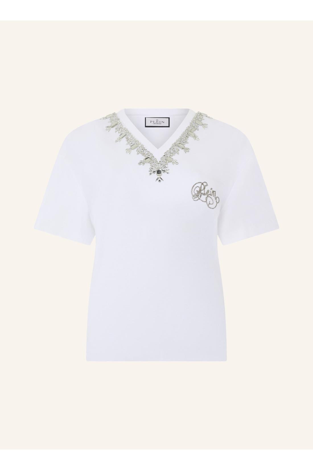 Philipp Plein Man Fit V-Neck T-Shirt Crystals, Shirts