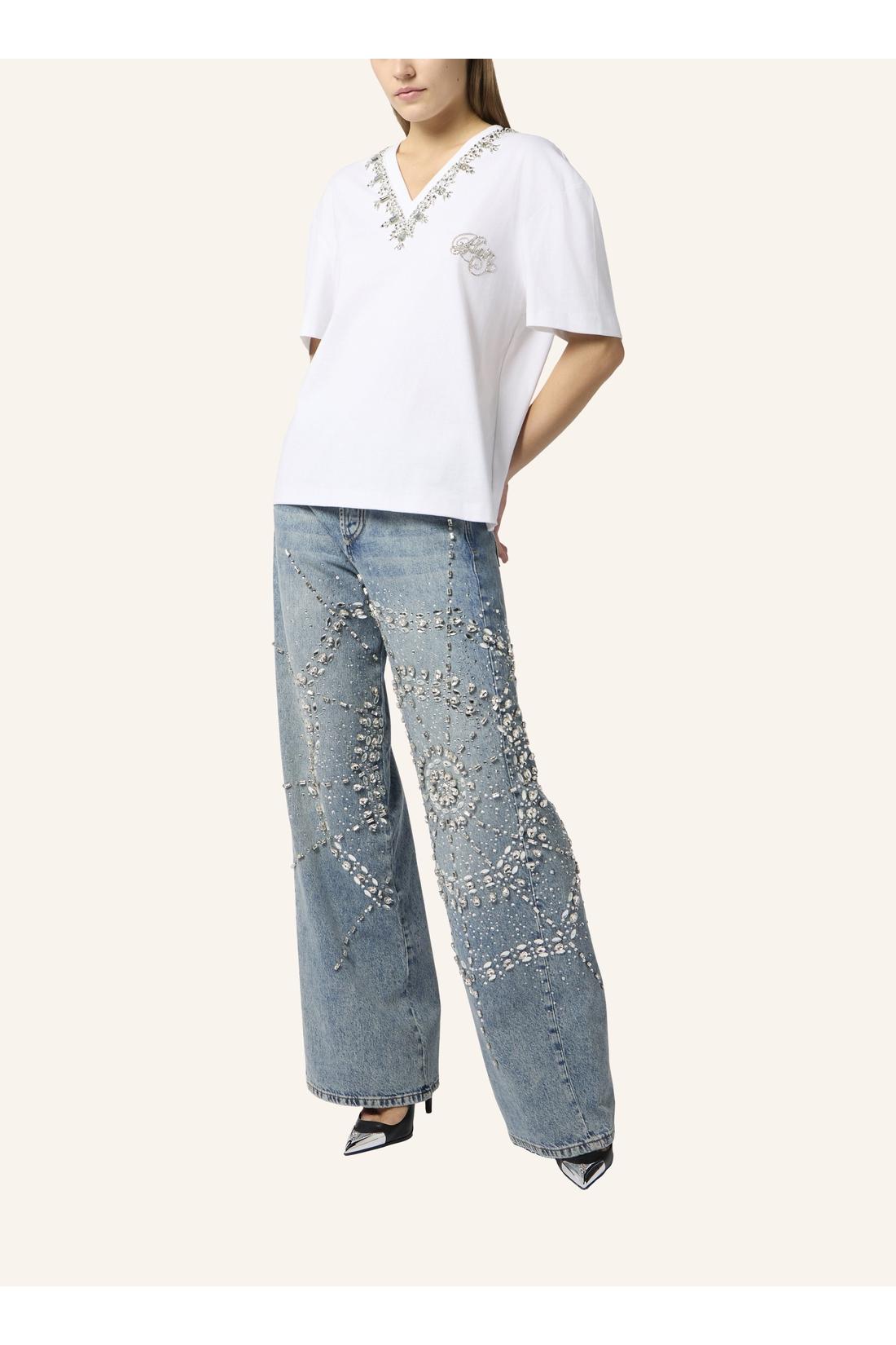 Philipp Plein Man Fit V-Neck T-Shirt Crystals, Shirts