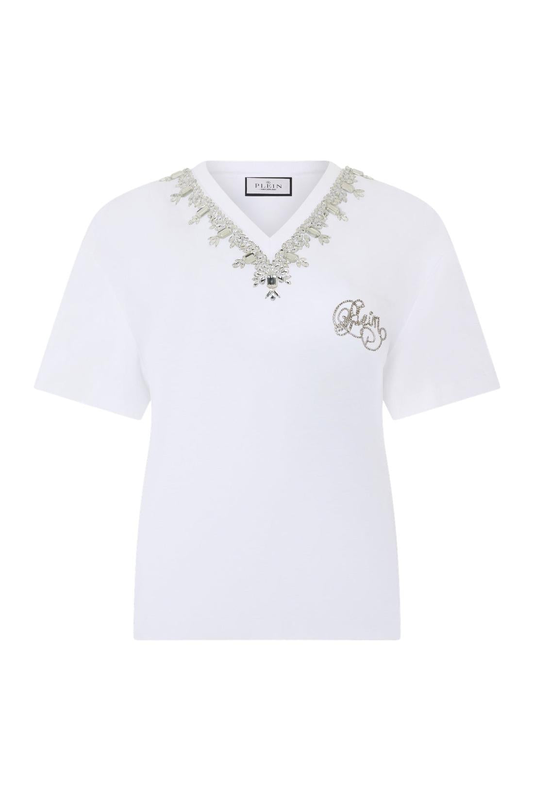 Philipp Plein Man Fit V-Neck T-Shirt Crystals, Shirts