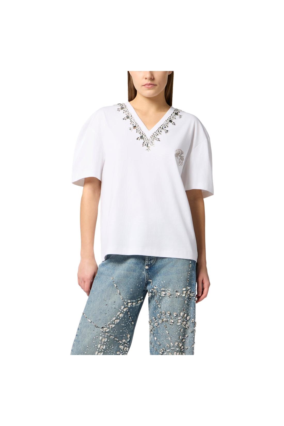 Philipp Plein Man Fit V-Neck T-Shirt Crystals, Shirts