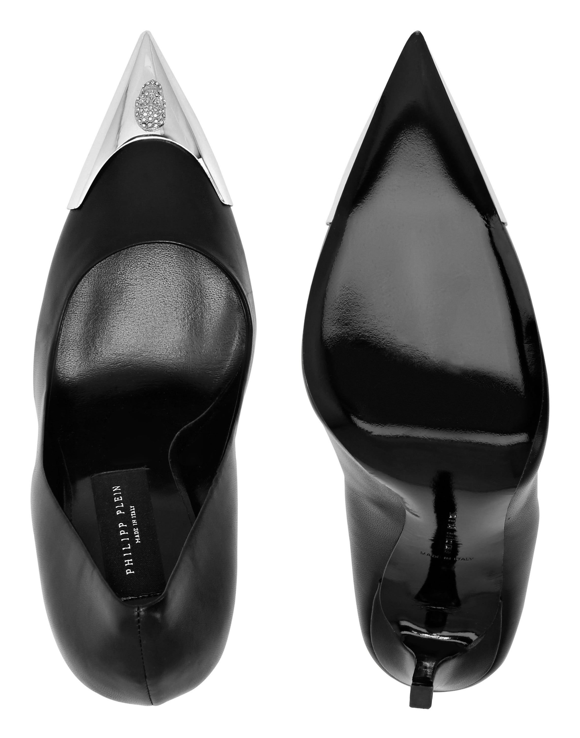 Leather Decollete Hi-Heels Skull strass
