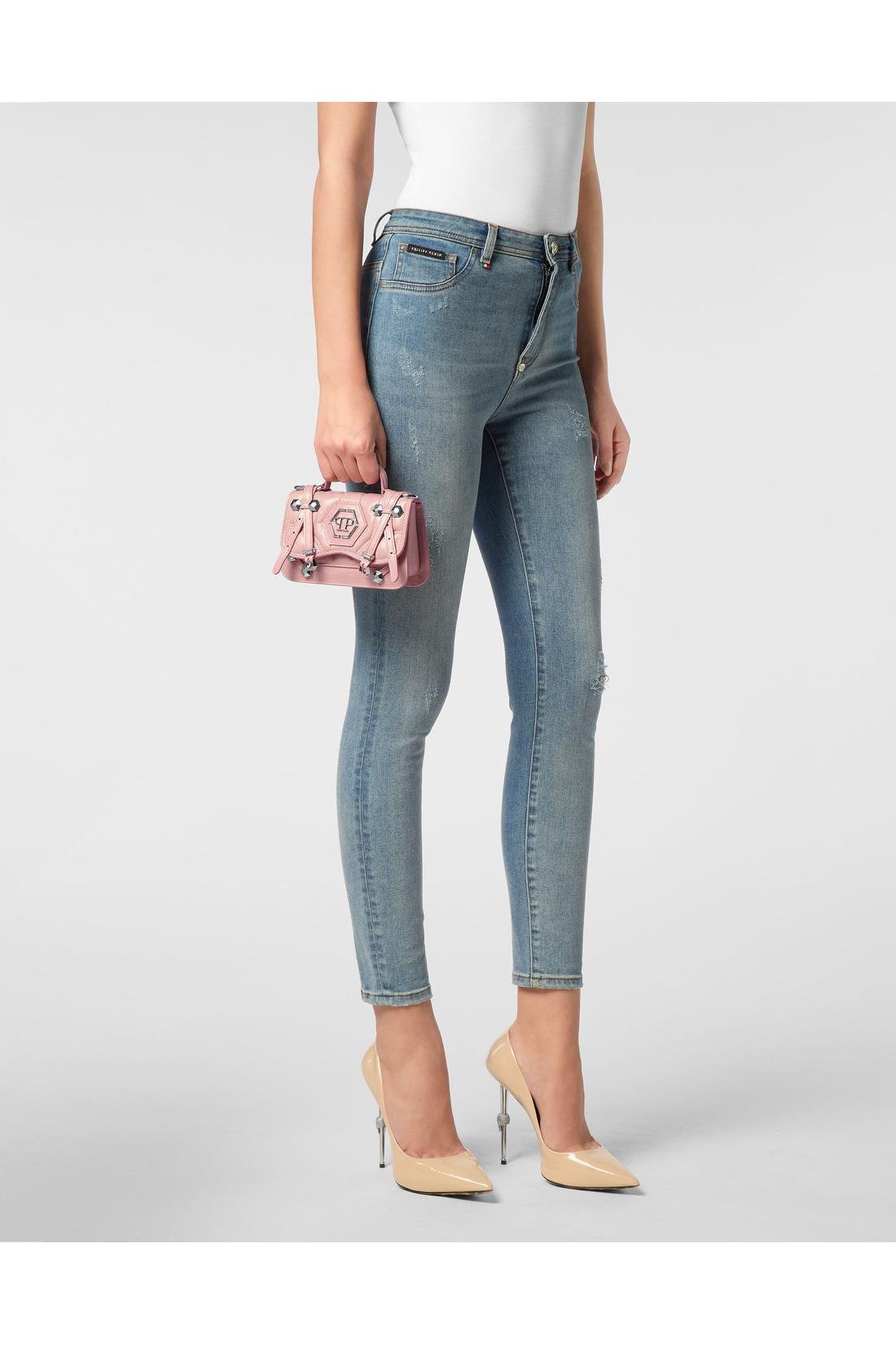 Shiny Crackle Leather Belt Handle Bag Small Hexagon