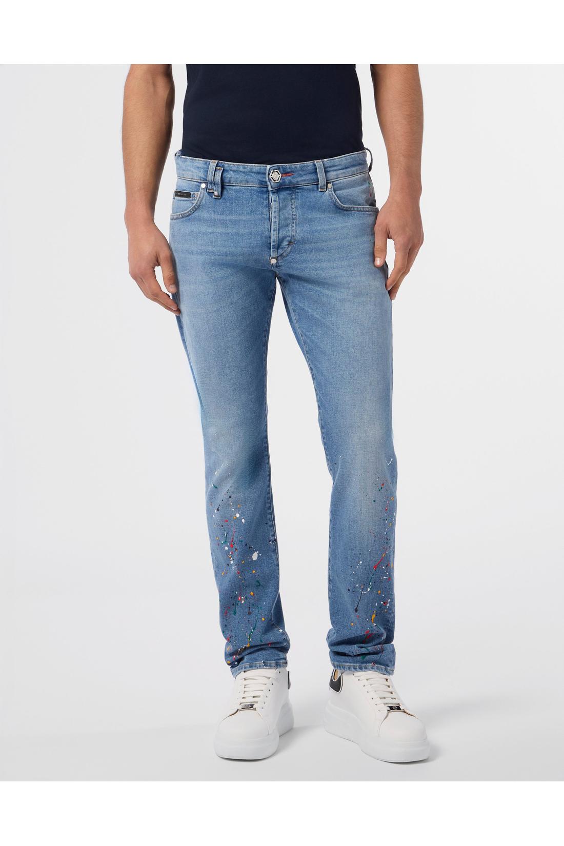 Philipp Plein Super Straight Cut Jeans Paint, Jeans