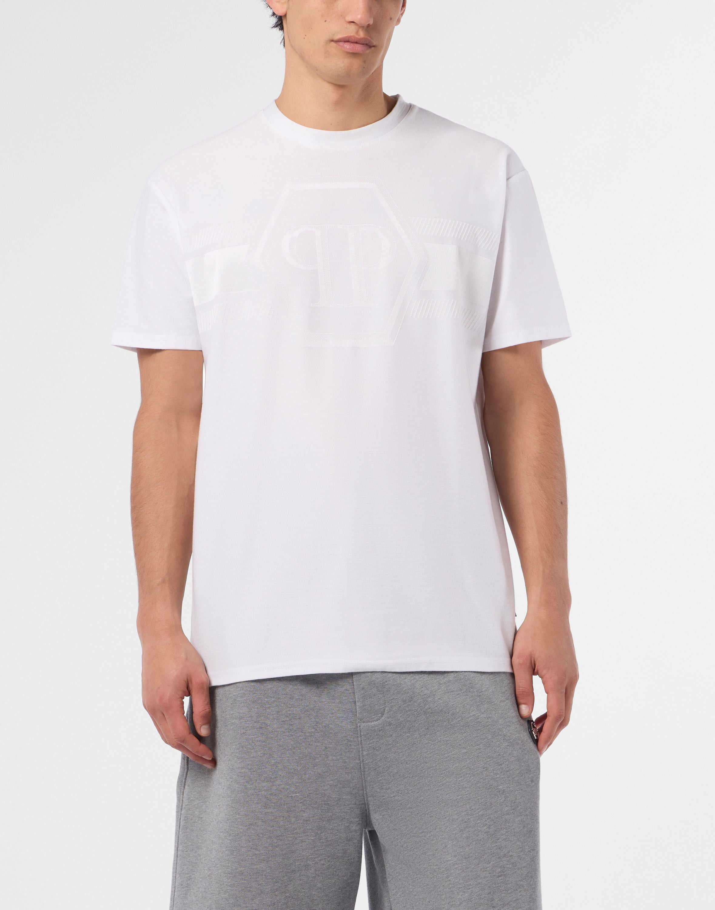 Round Neck T-Shirt Jacquard Hexagon Line