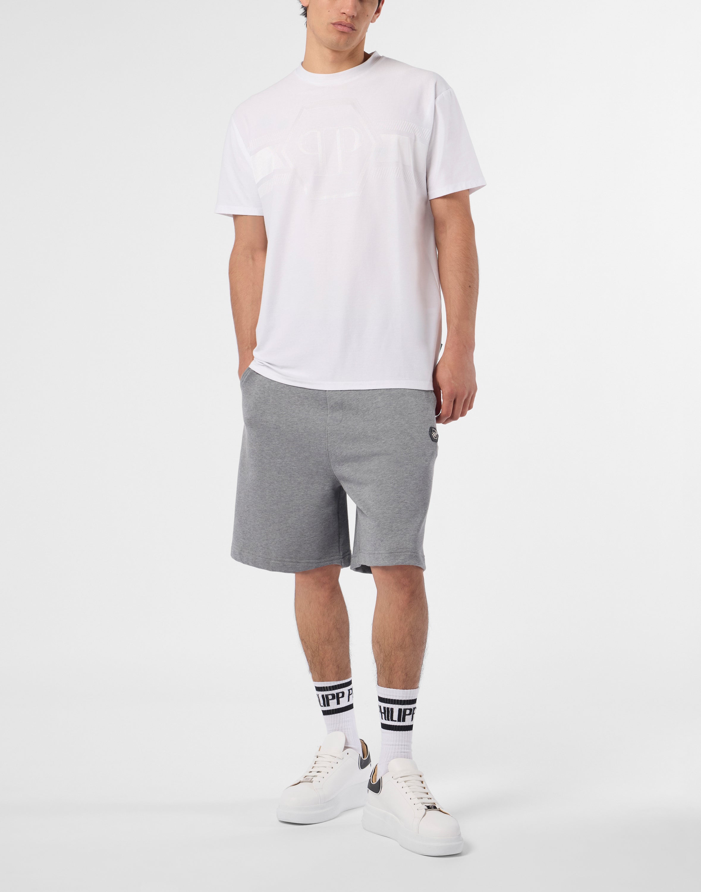 Round Neck T-Shirt Jacquard Hexagon Line