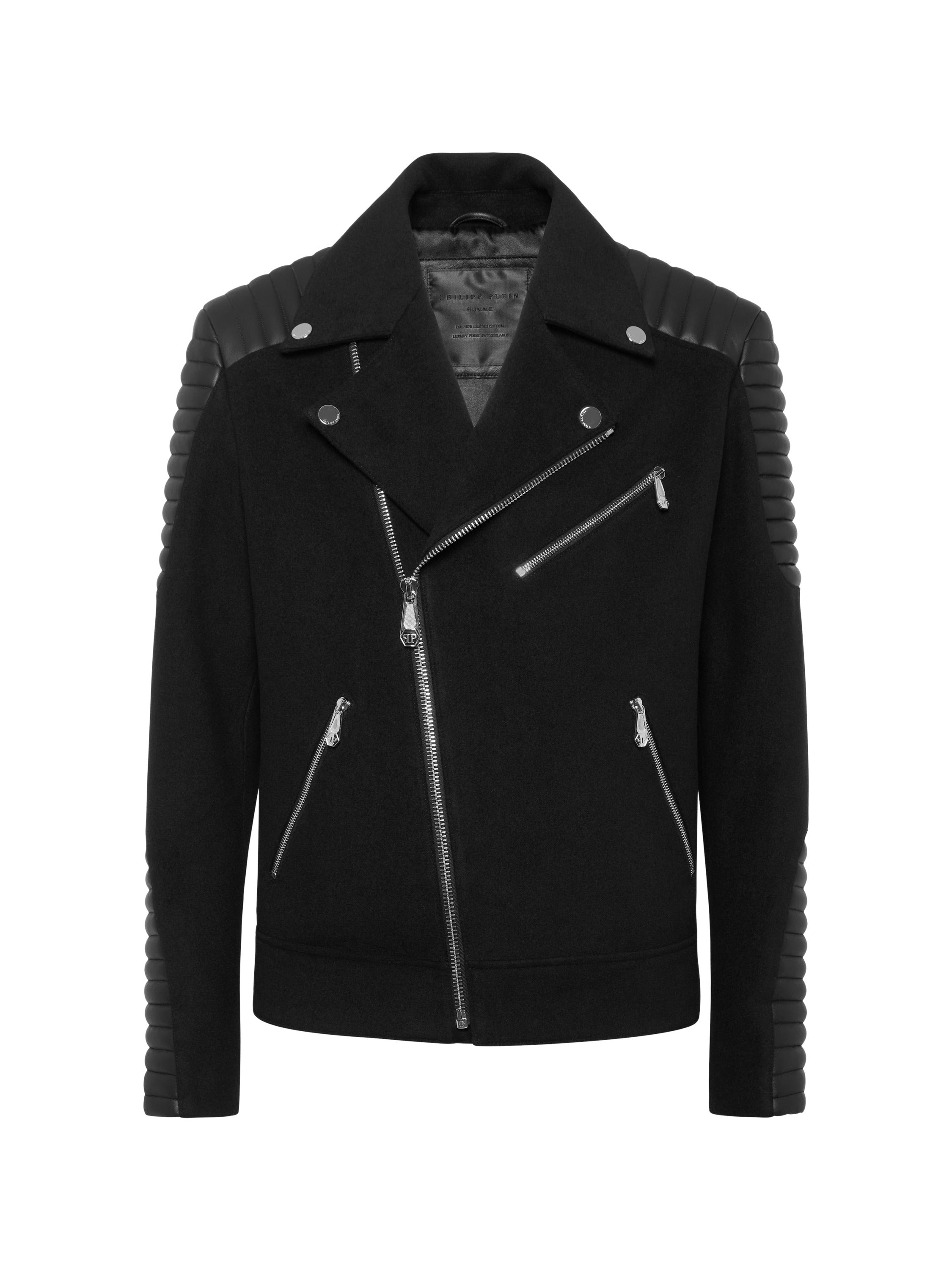 Wool Biker Jacket with Leather Inserts