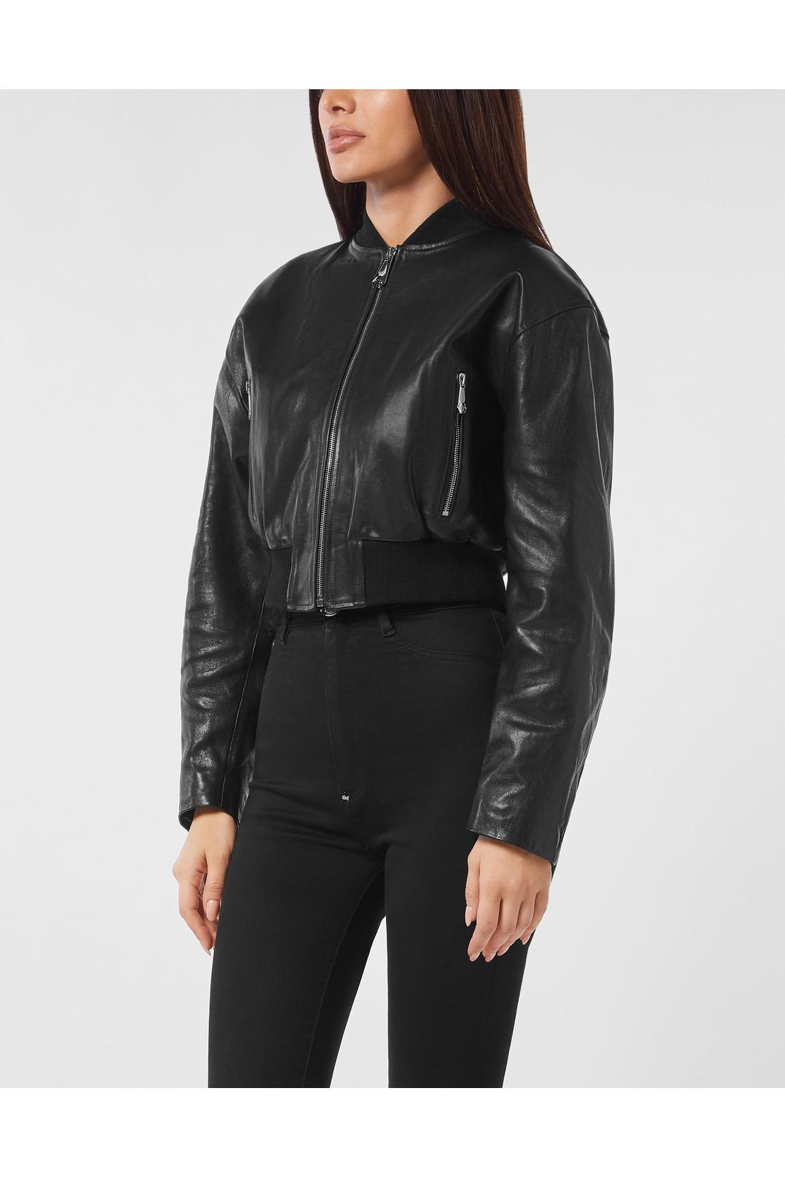 Philipp Plein Leather Bomber SIGNATURE, Jacken & Mäntel