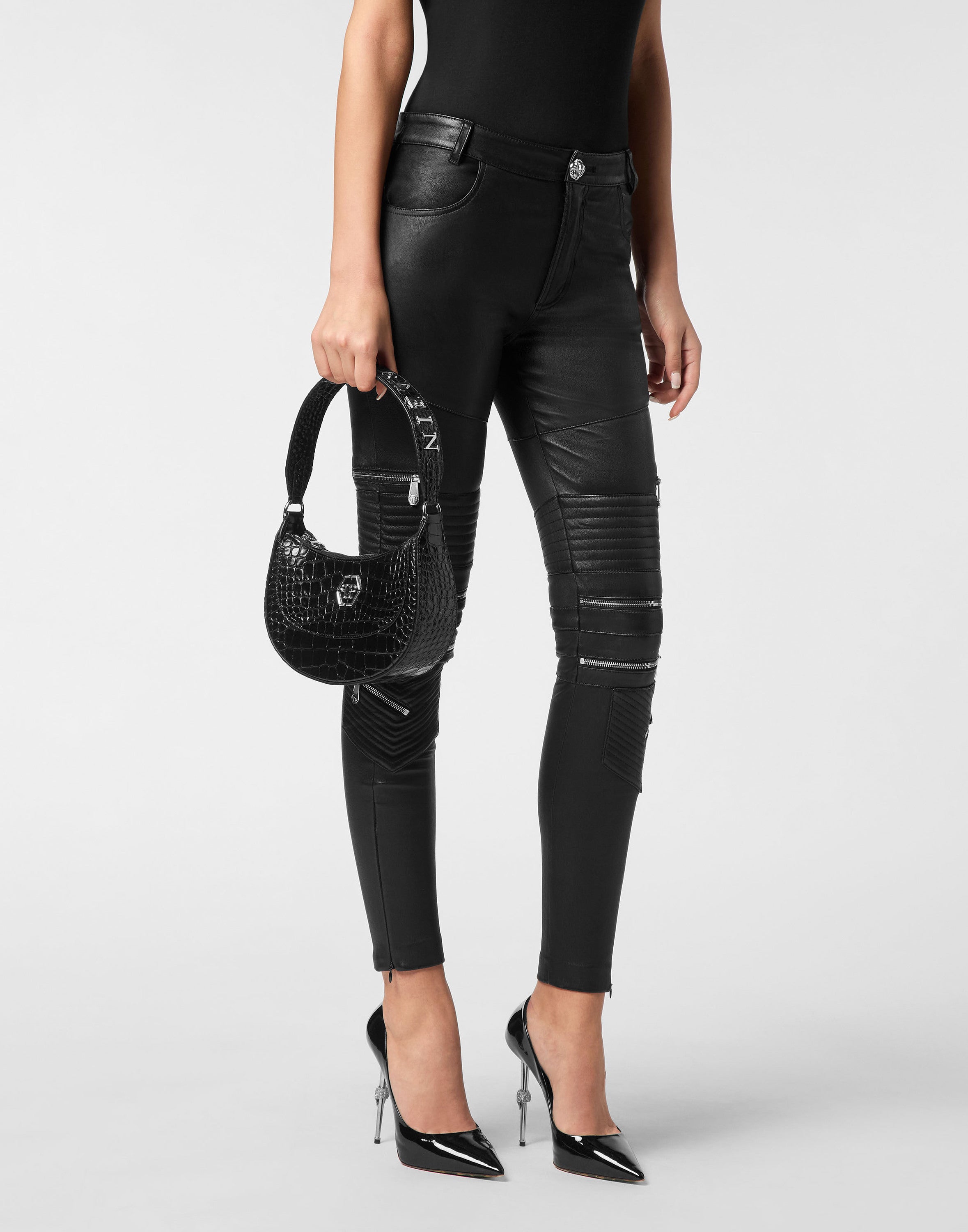 Croco Printed Leather Handle Bag