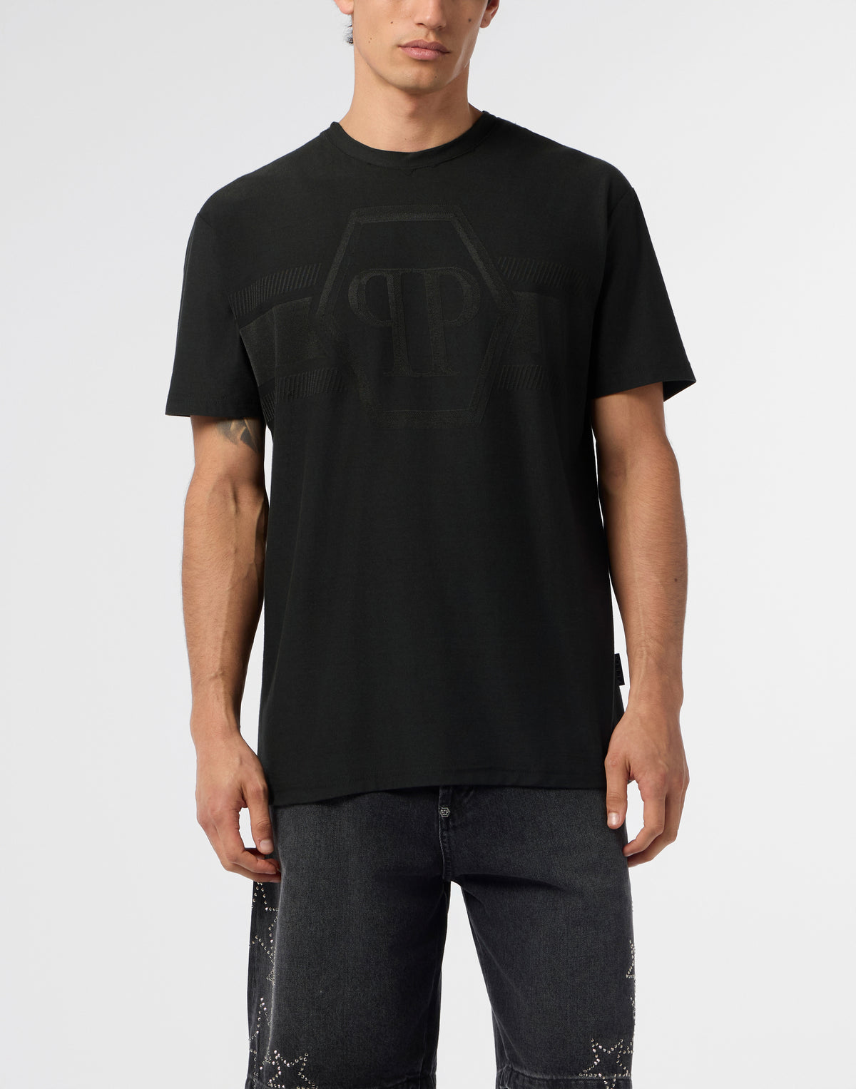 Round Neck T-Shirt Jacquard Hexagon Line