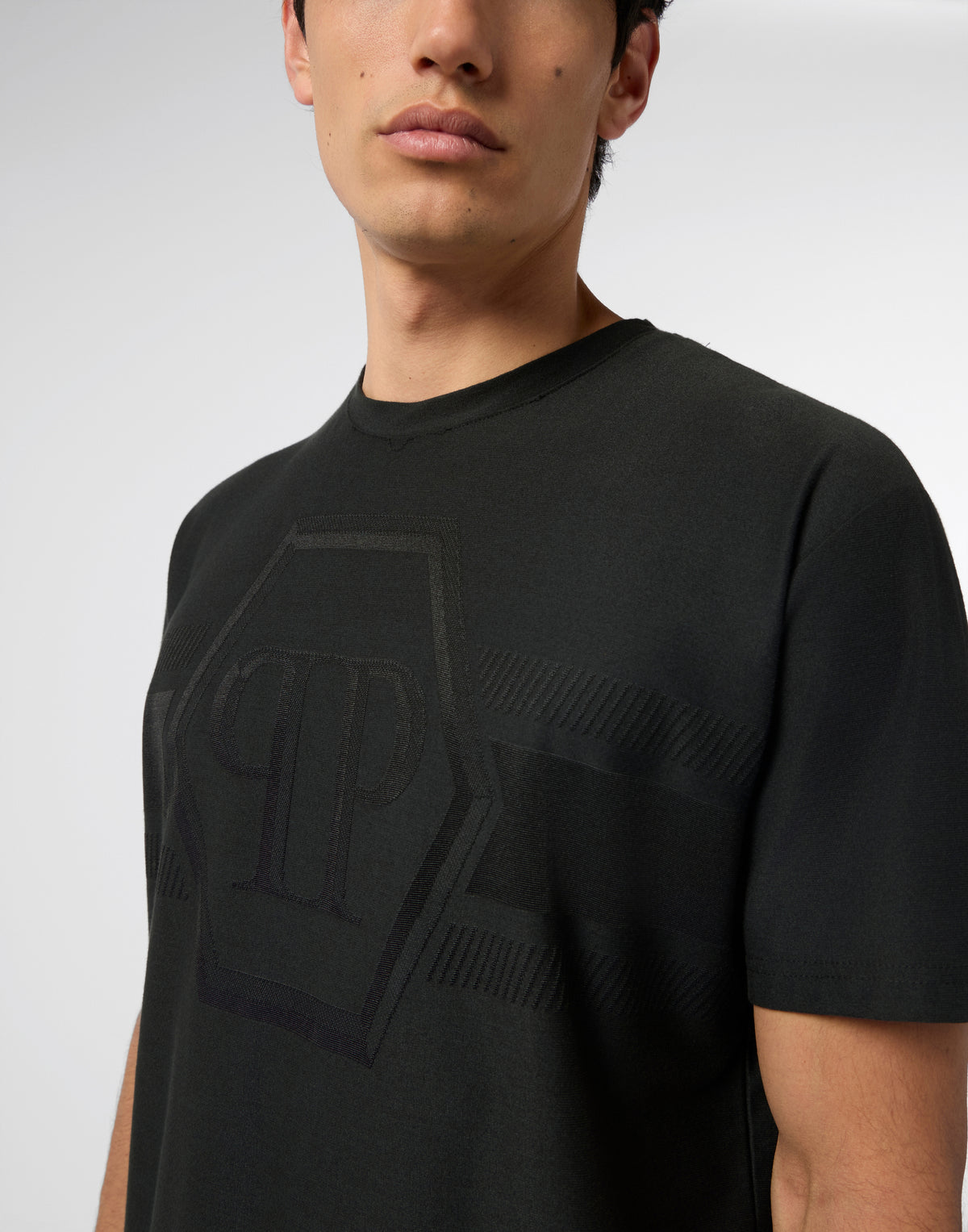 Round Neck T-Shirt Jacquard Hexagon Line