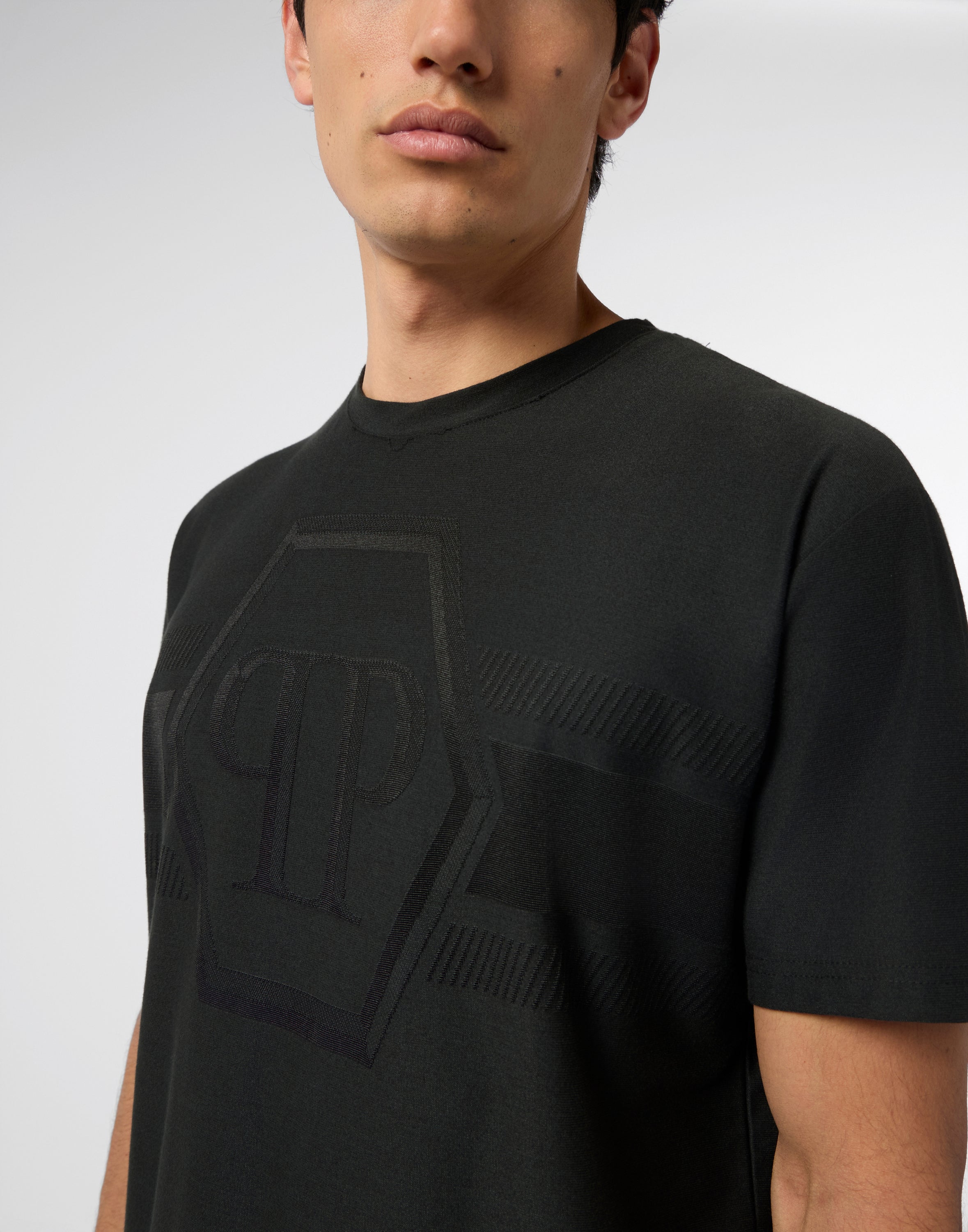 Round Neck T-Shirt Jacquard Hexagon Line