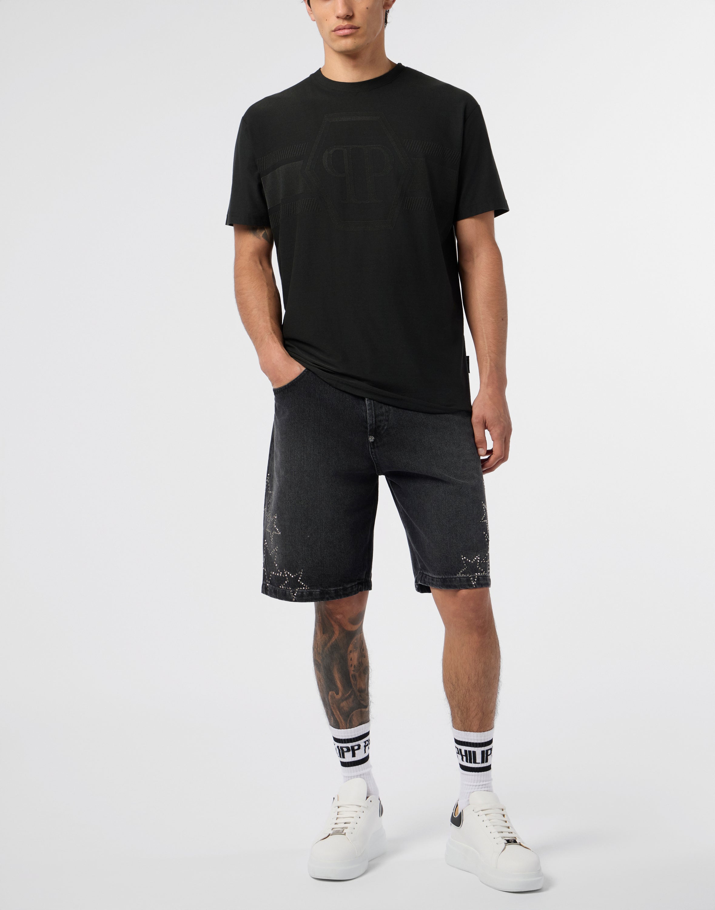 Round Neck T-Shirt Jacquard Hexagon Line