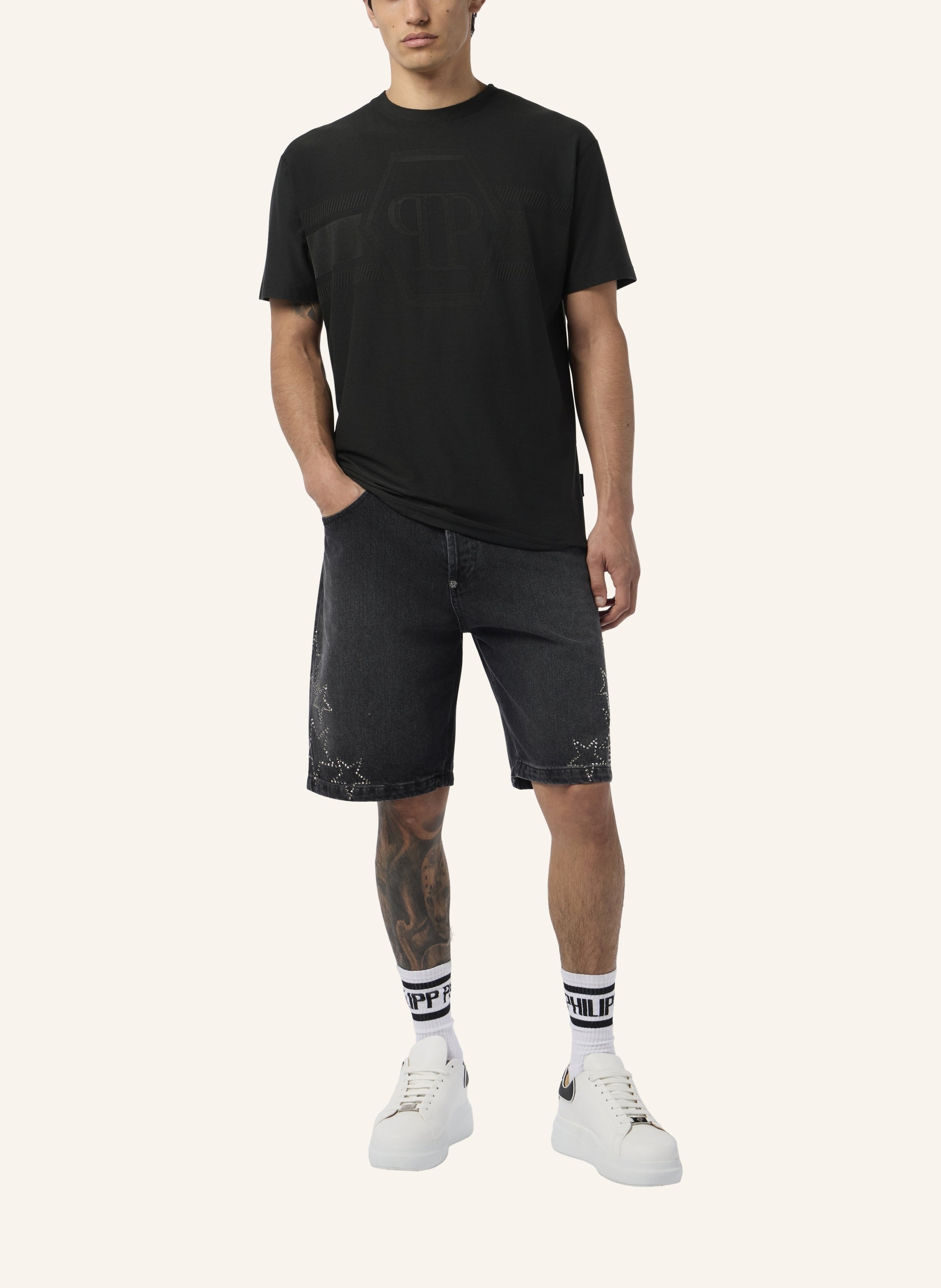 Round Neck T-Shirt Jacquard Hexagon Line