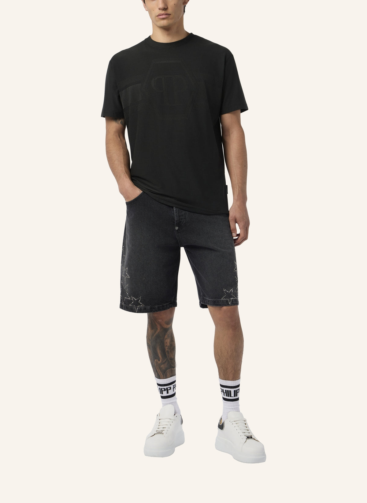 Round Neck T-Shirt Jacquard Hexagon Line