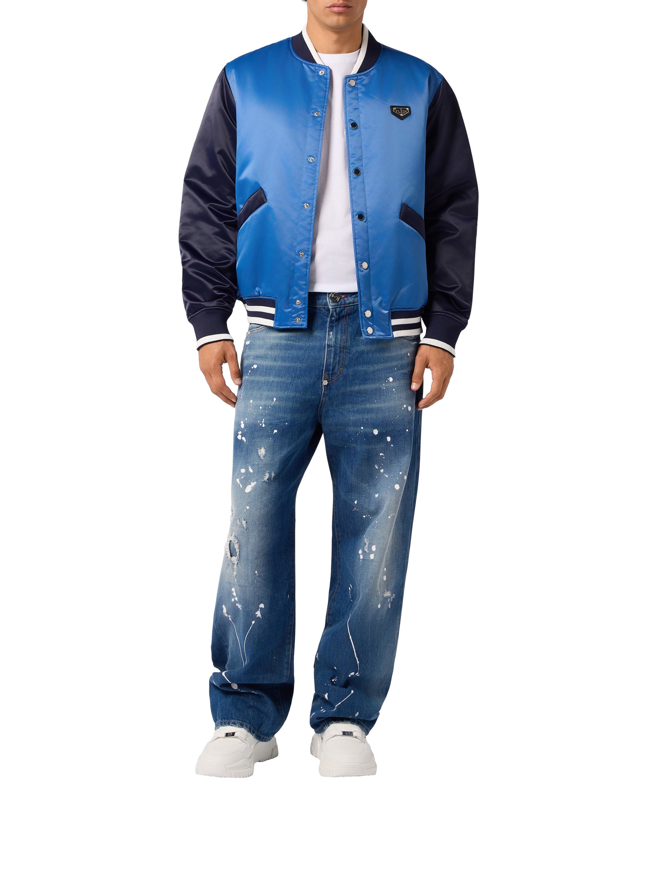 Satin College Bomber Plein Logo