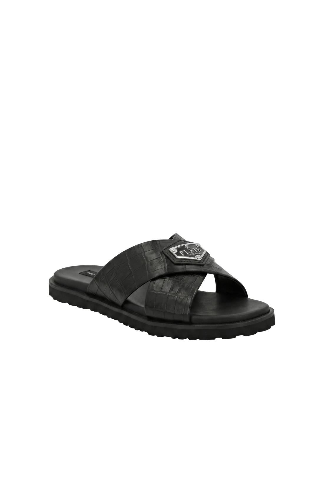 Philipp Plein Leather Slippers Criss-Cross Cocco, Flache Schuhe
