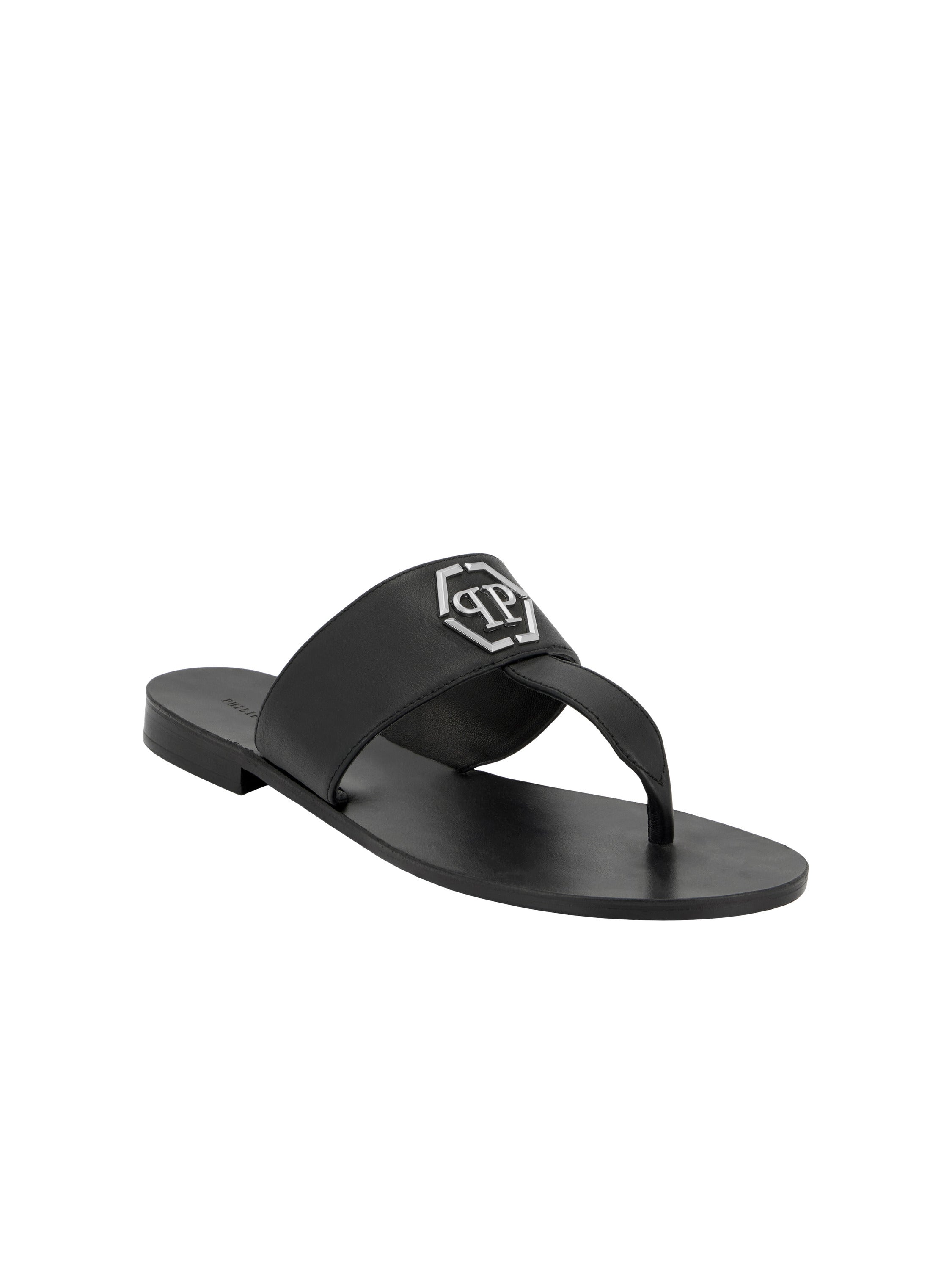 Leather Flat Sandals Hexagon