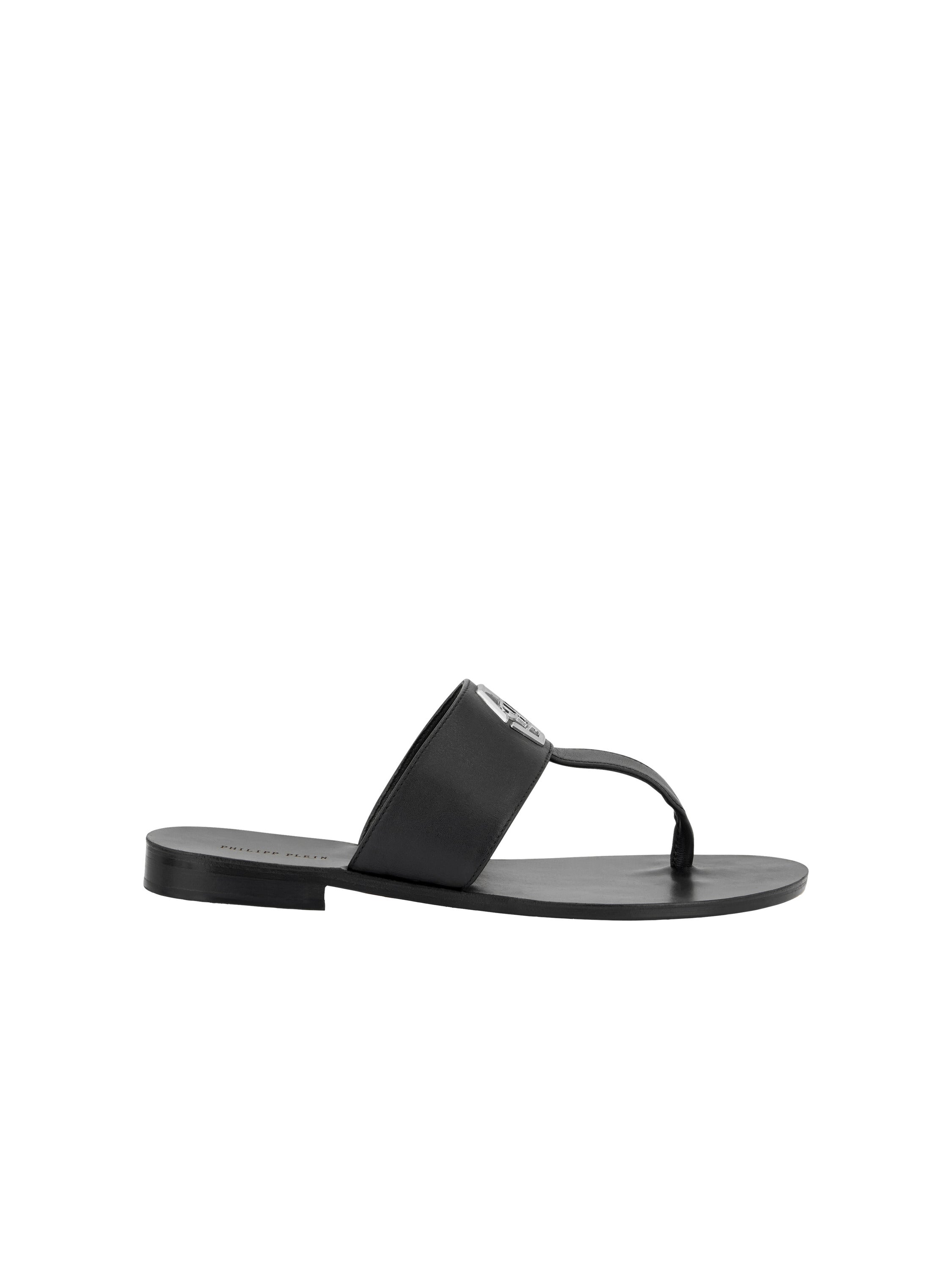 Leather Flat Sandals Hexagon